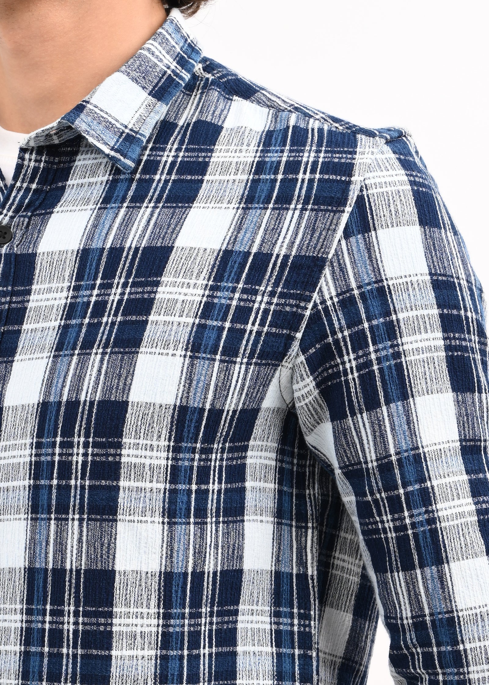Men Navy Blue Checked Shirt