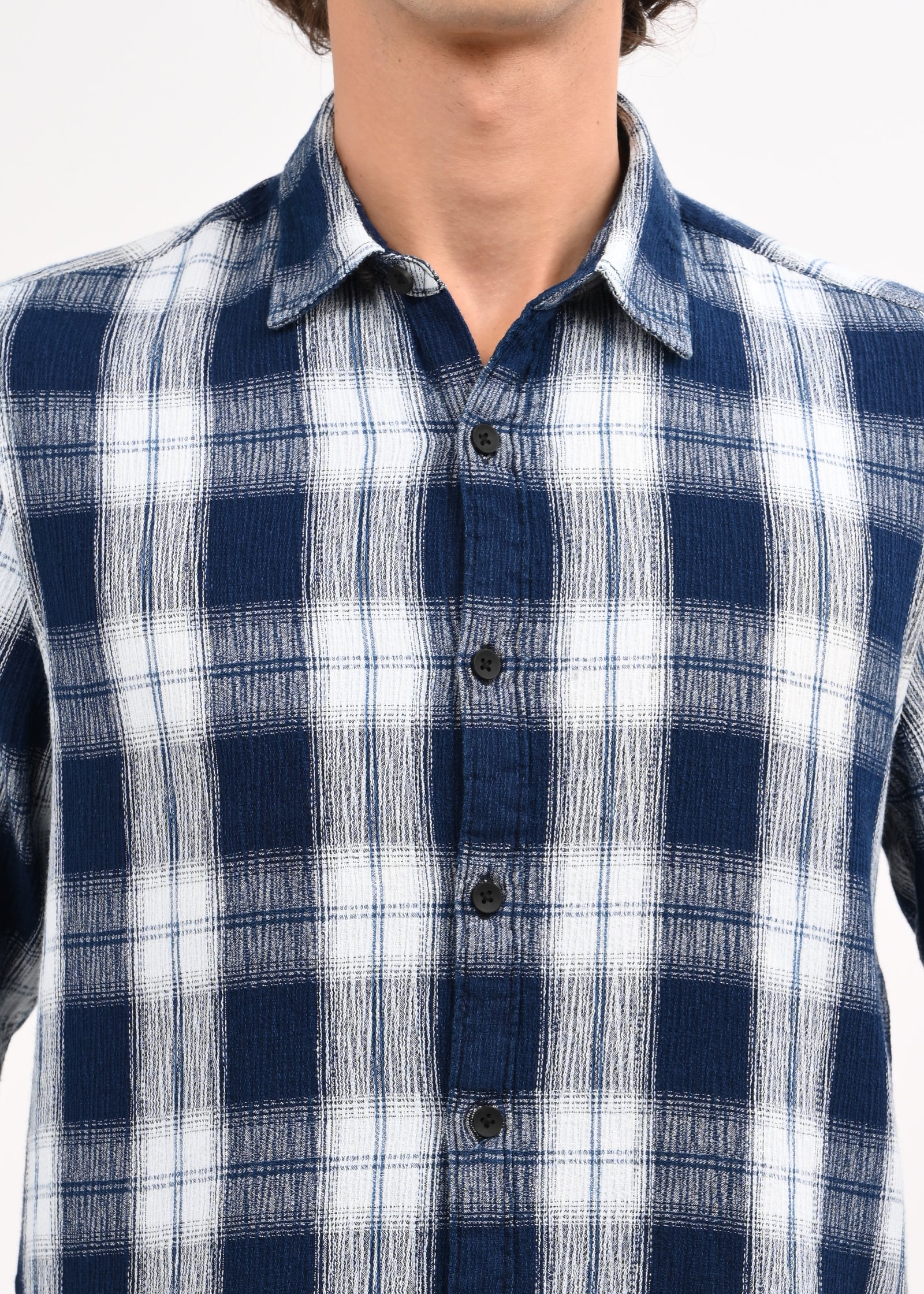 Men Navy Blue Checked Shirt