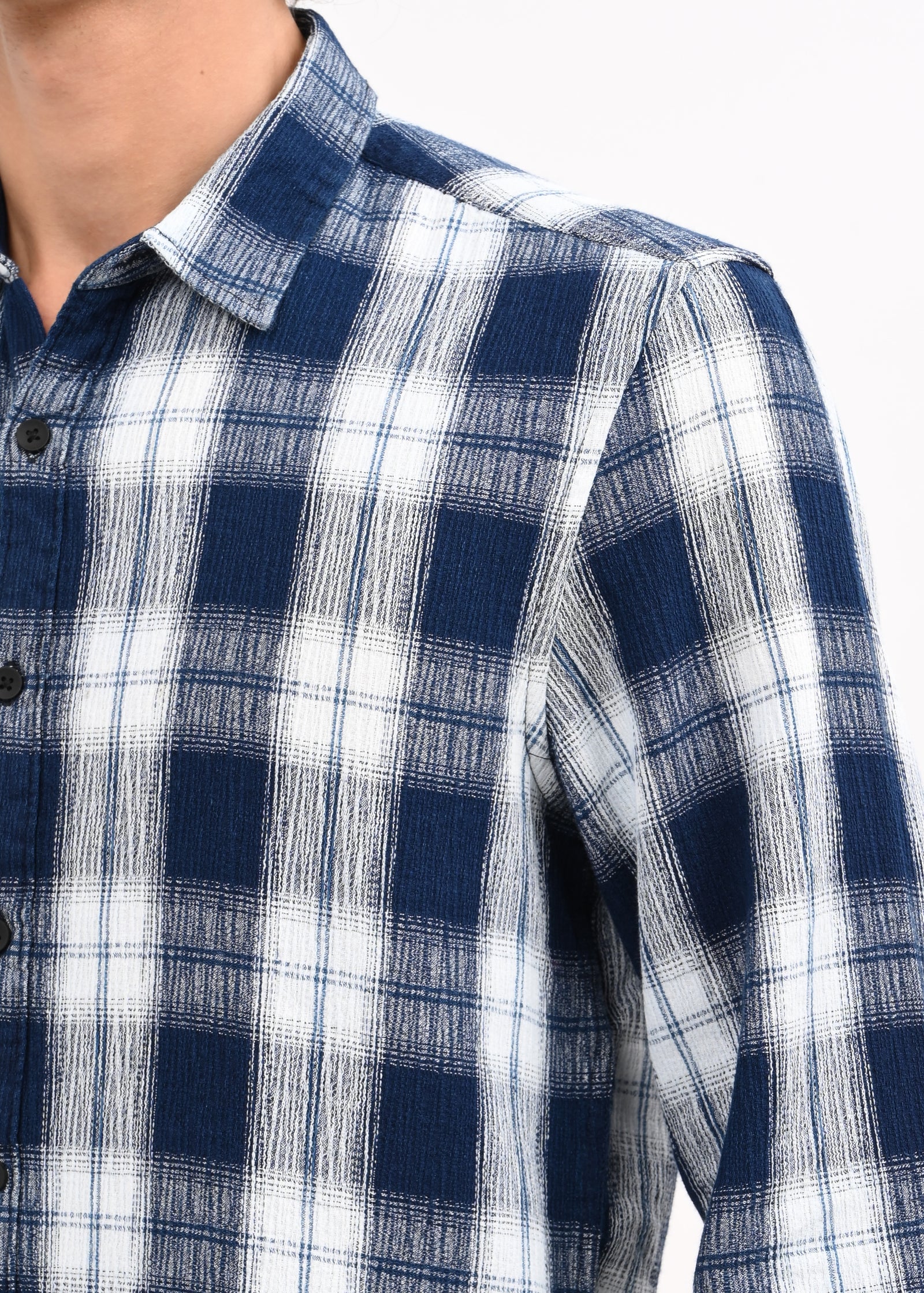 Men Navy Blue Checked Shirt