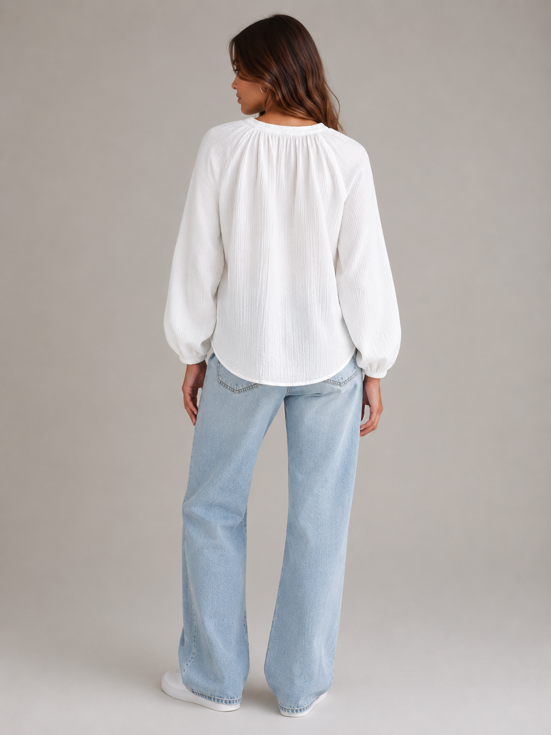 Women White Balloon Sleeve Relaxed Shirt