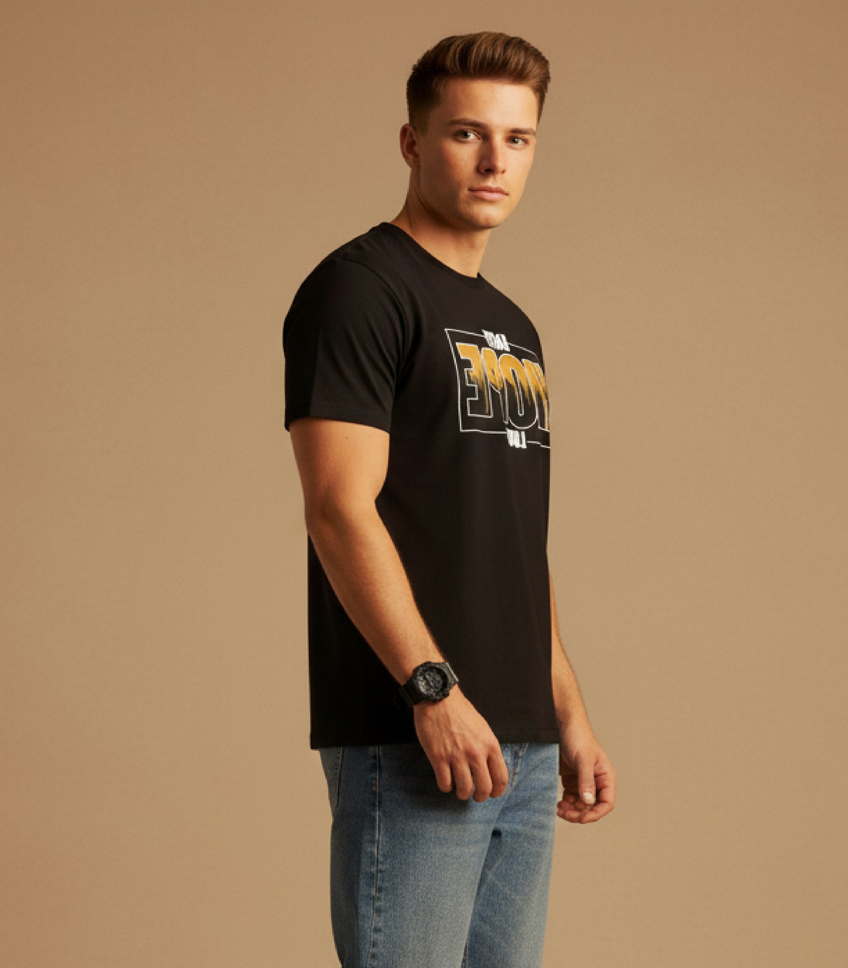 Men Printed Black Cotton Tshirt