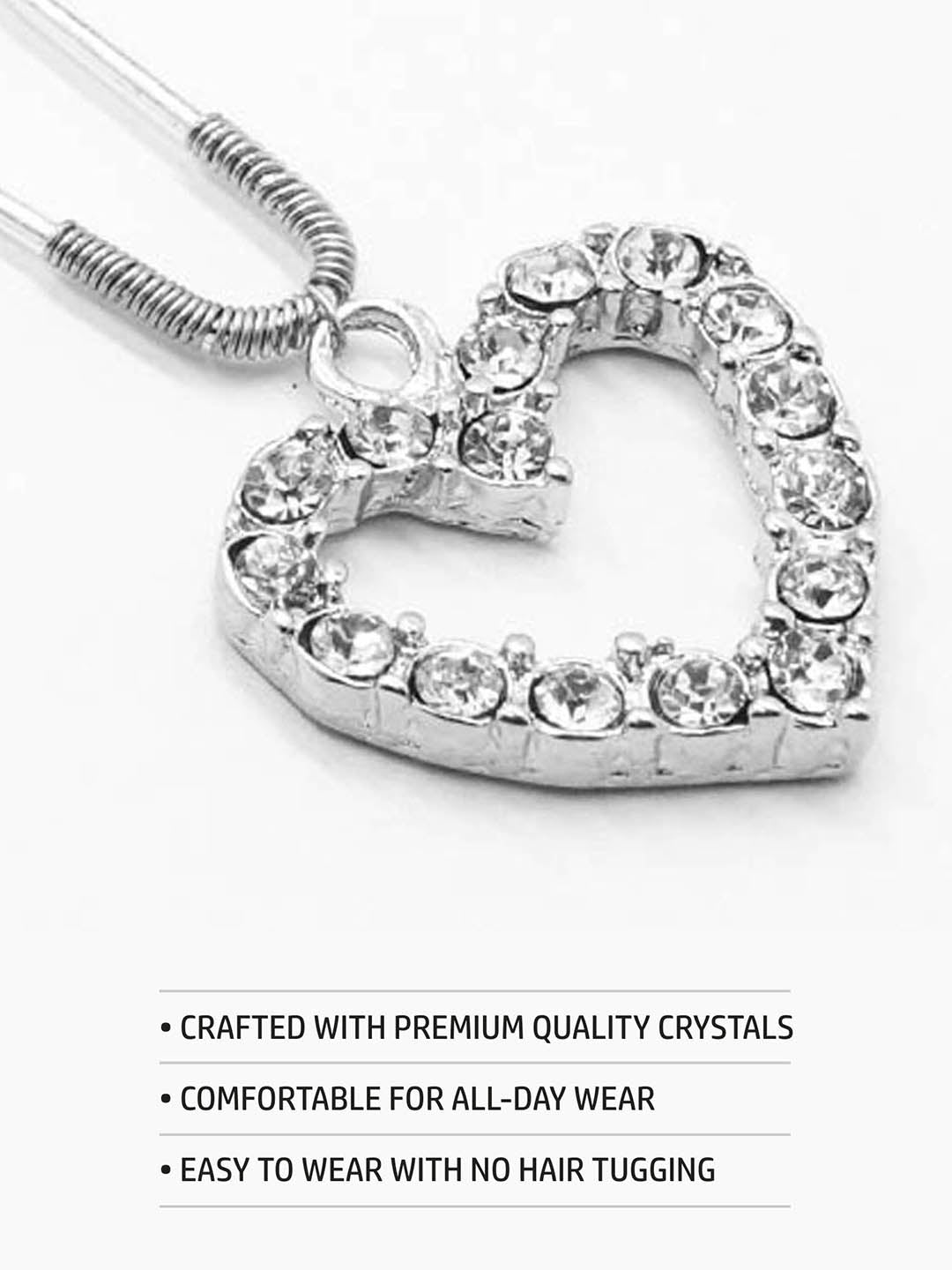 Women Silver Crystal Heart U Pin