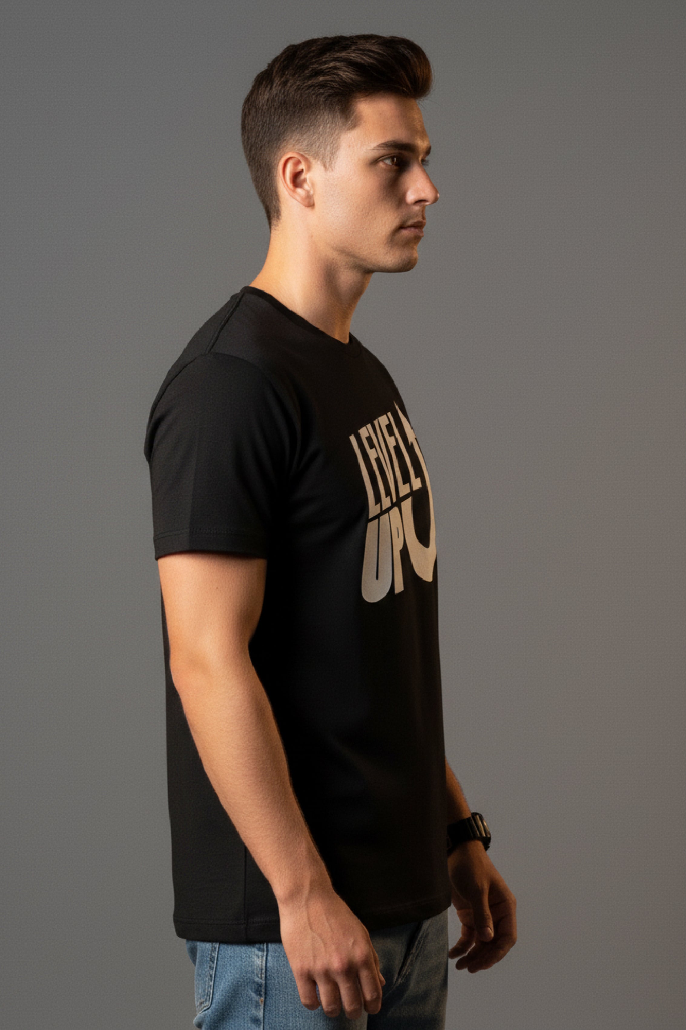 Men Printed Black Cotton Tshirt