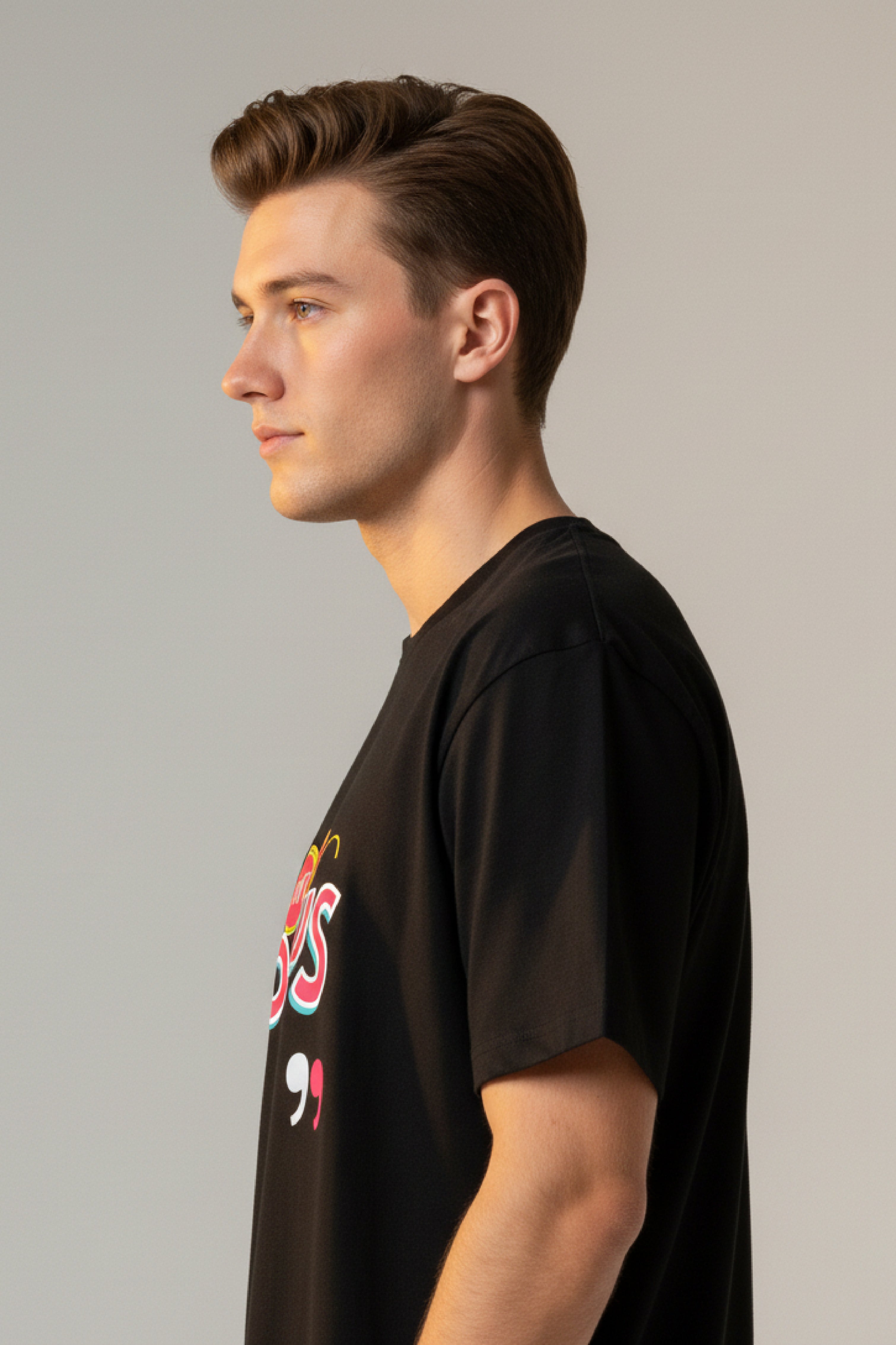 Men Printed Black Cotton Tshirt