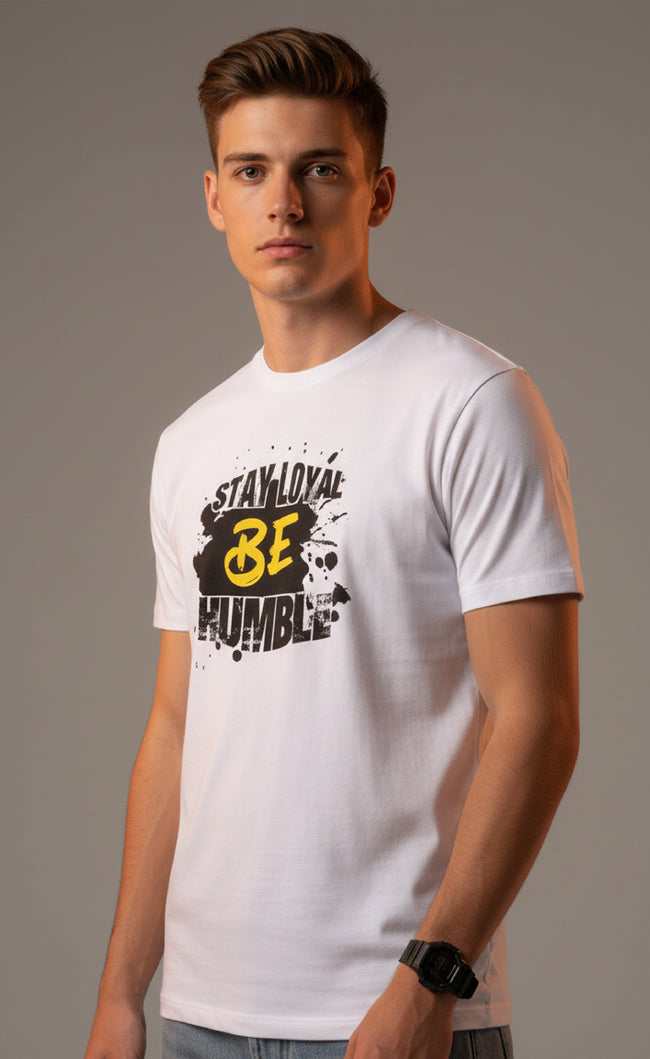 Men Printed White Cotton Tshirt