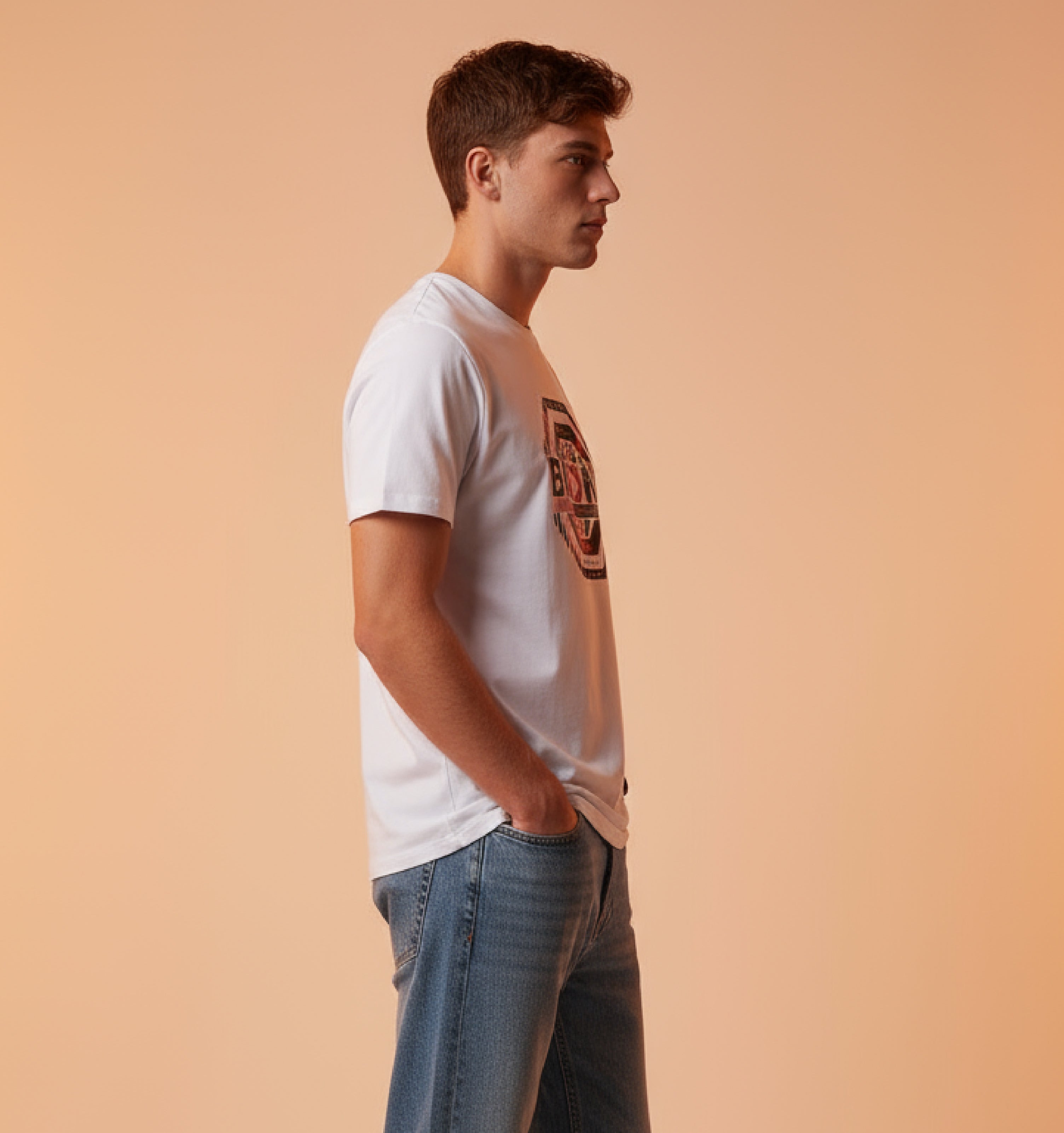 Men Printed White Cotton Tshirt