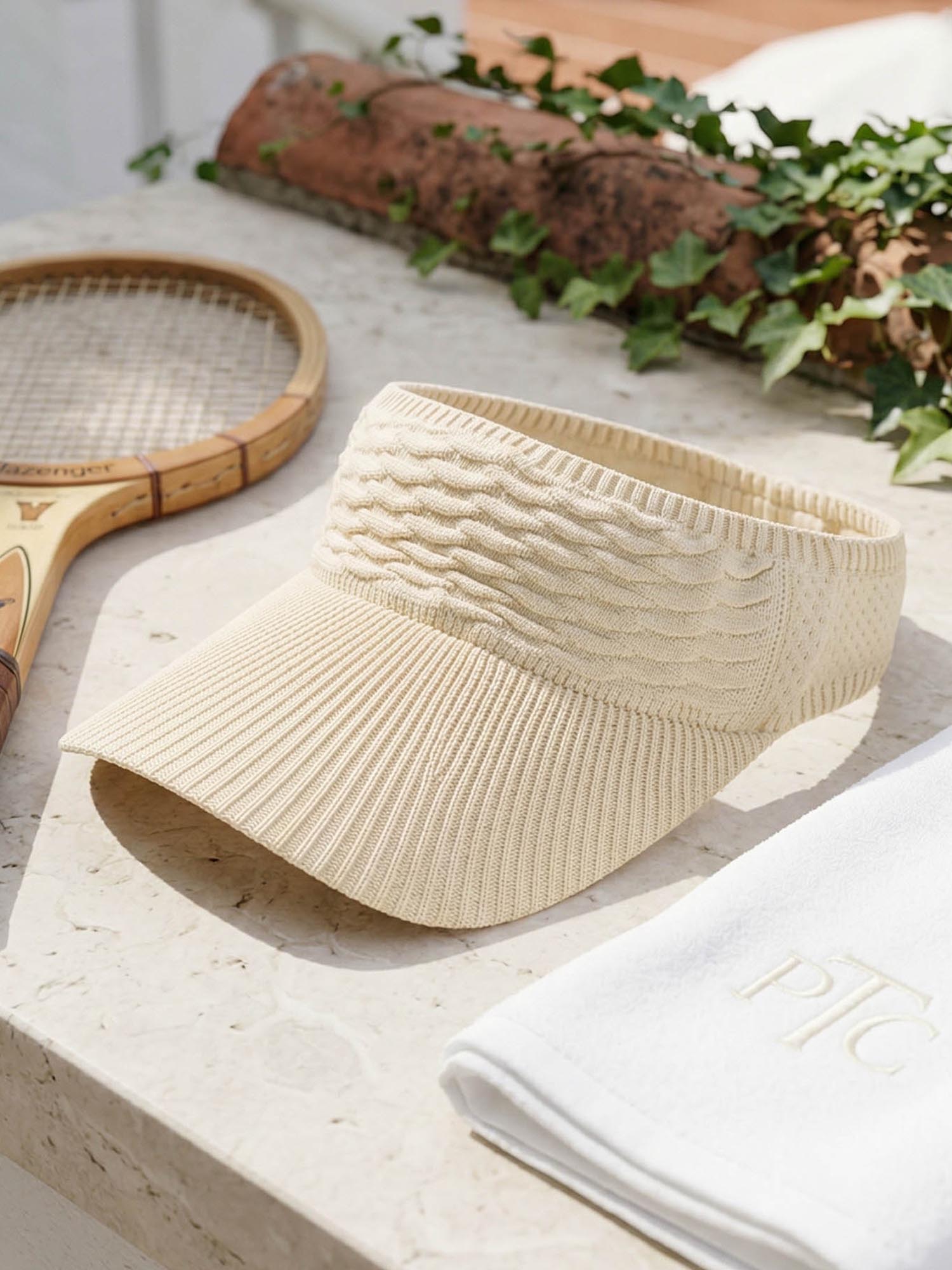 Beige Ribbed Sun Visor Cap