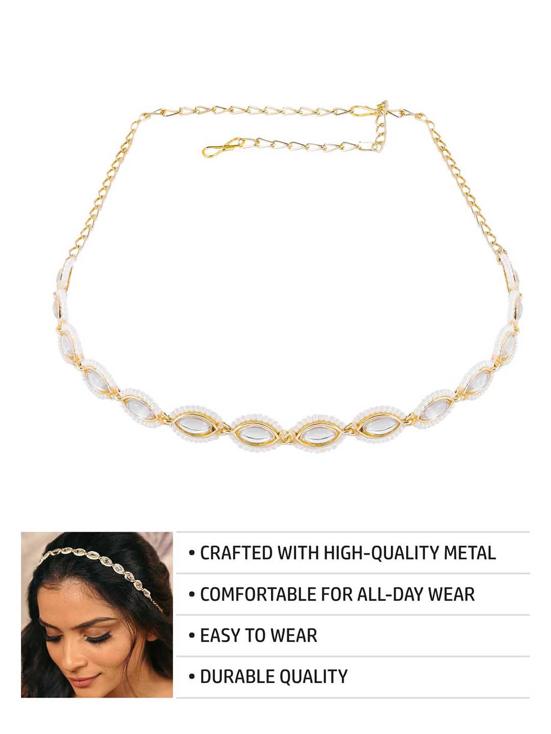 Women Gold Oval Matthapatti With Pearl And Crystal