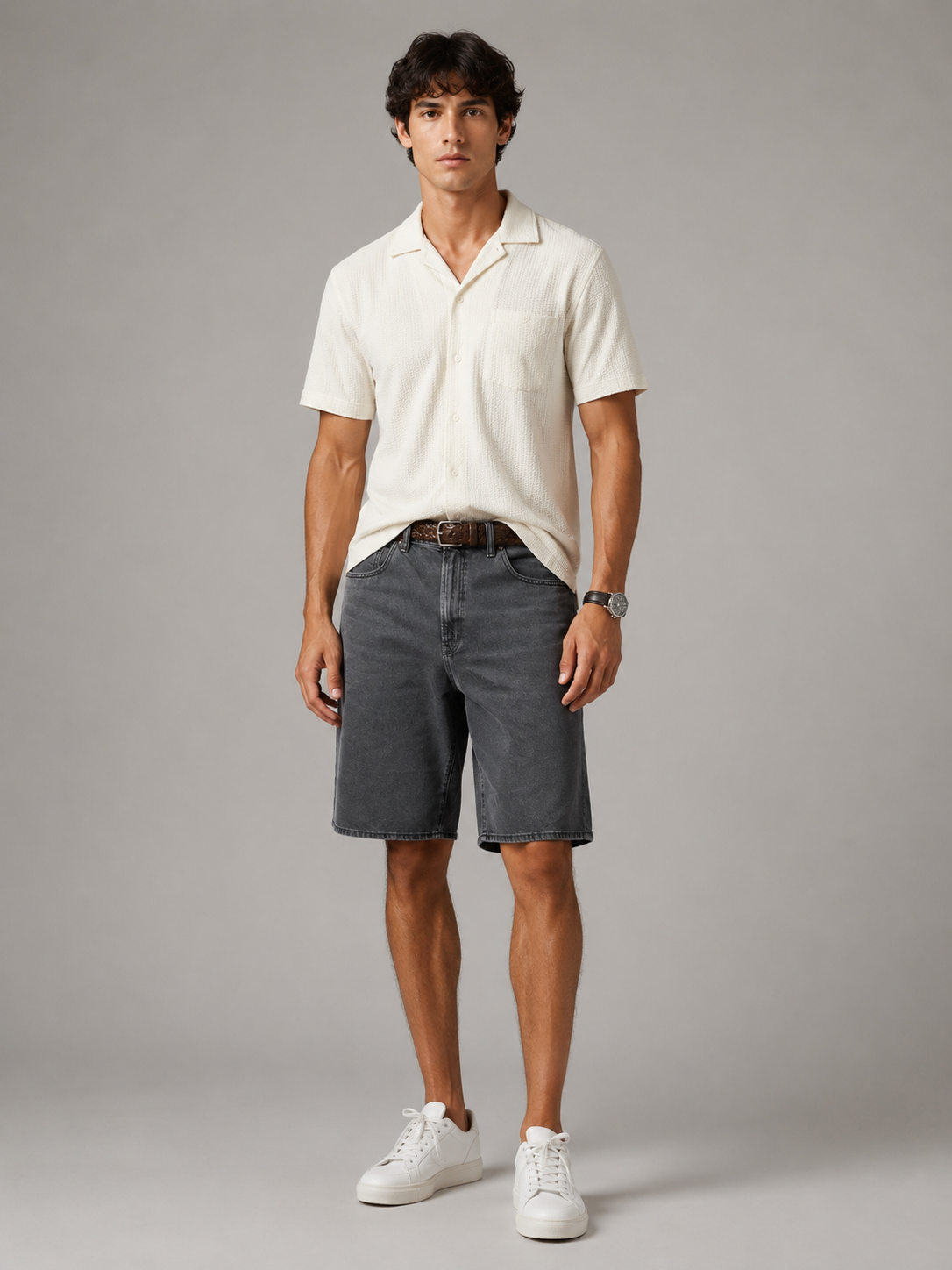 Men Black Washed Denim Shorts
