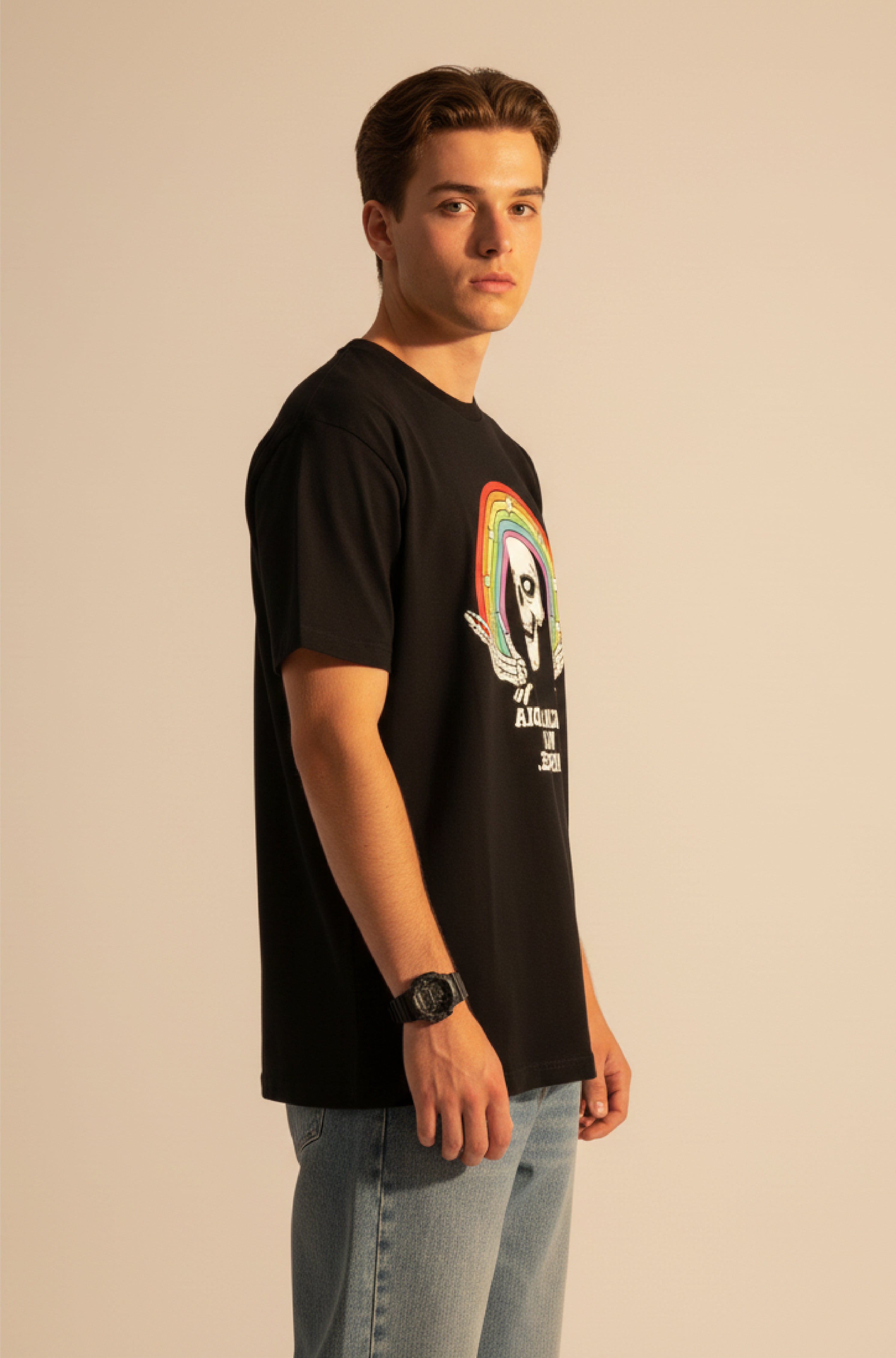 Men Printed Black Cotton Tshirt
