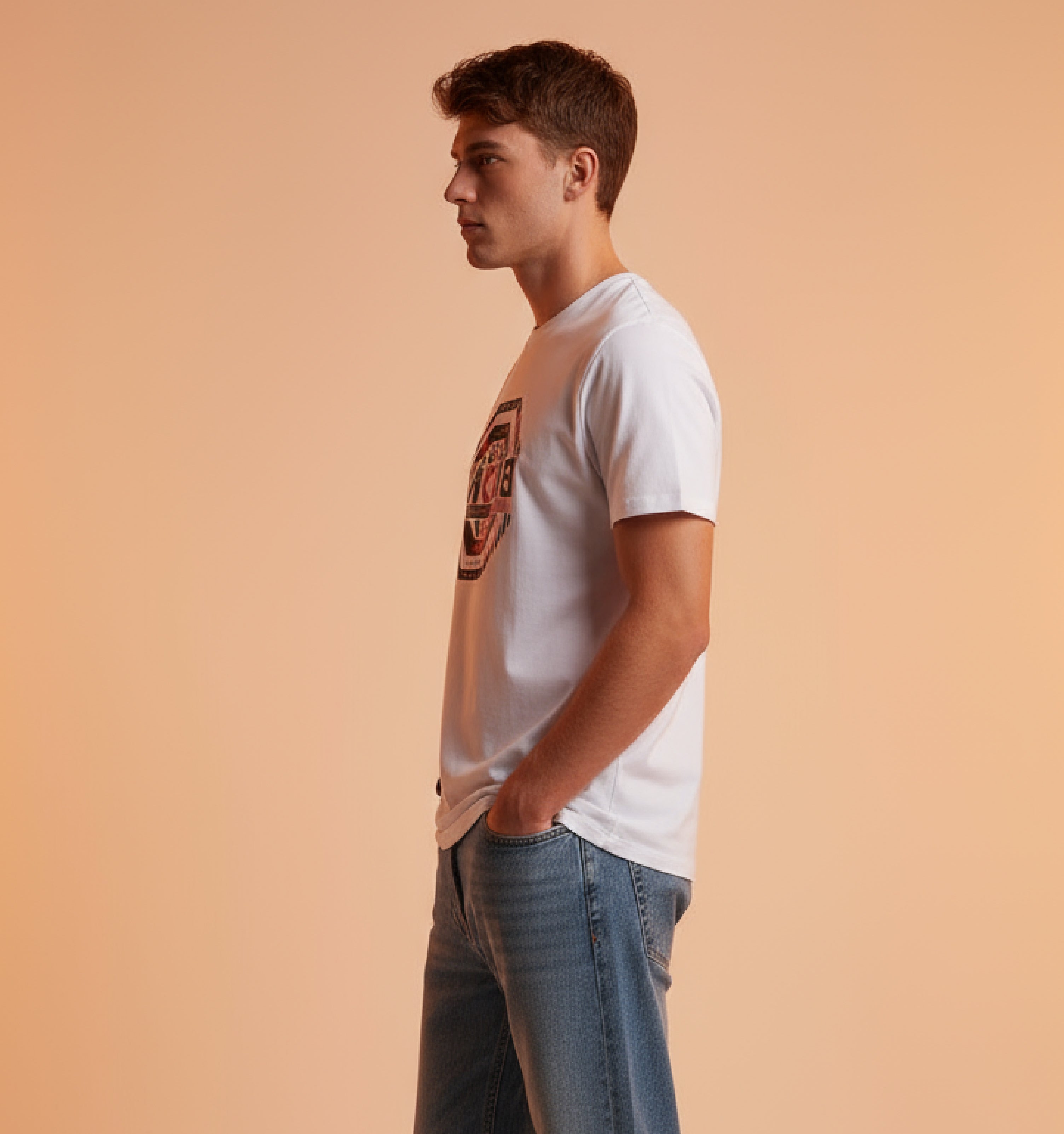 Men Printed White Cotton Tshirt