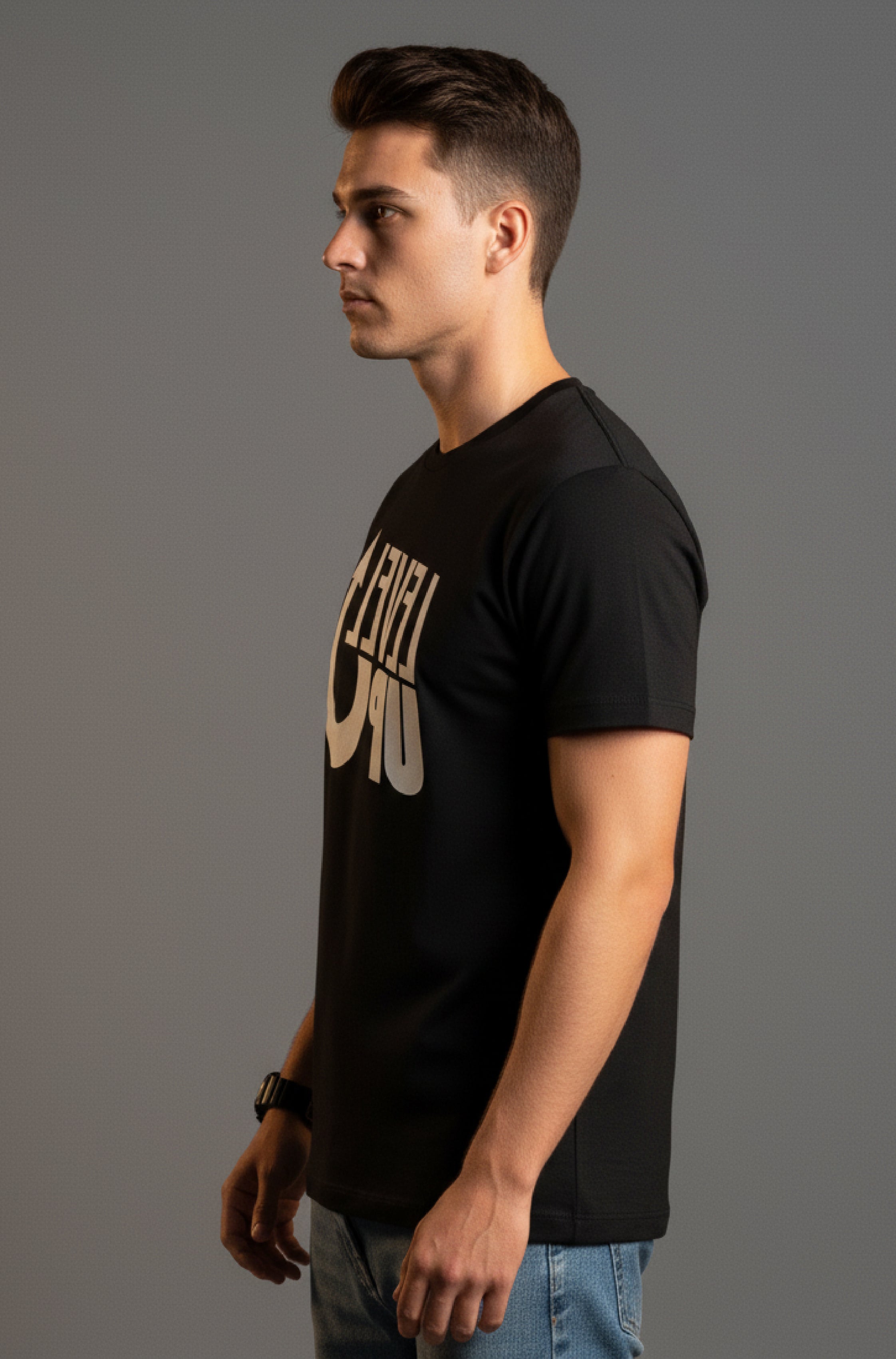 Men Printed Black Cotton Tshirt