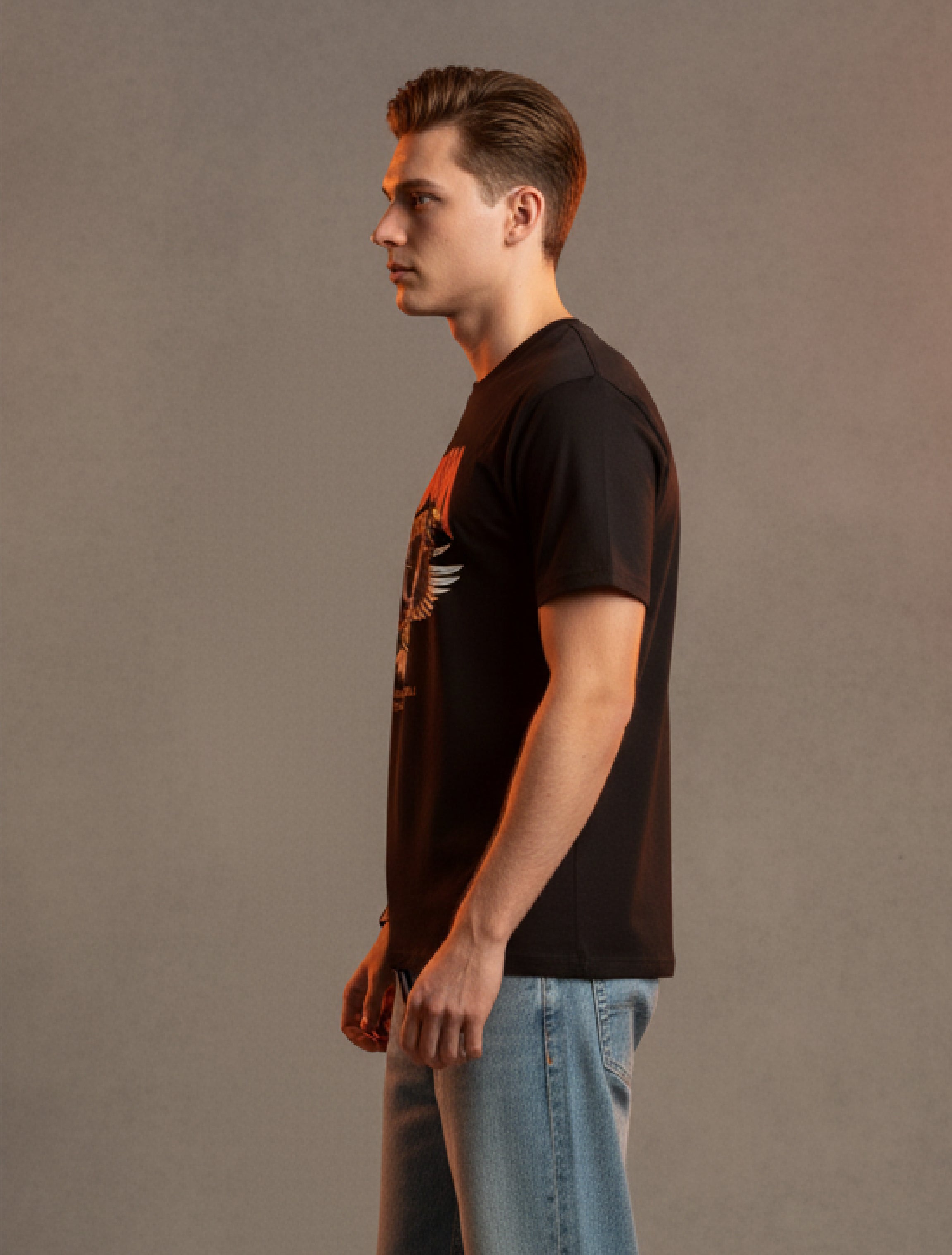 Men Printed Black Cotton Tshirt