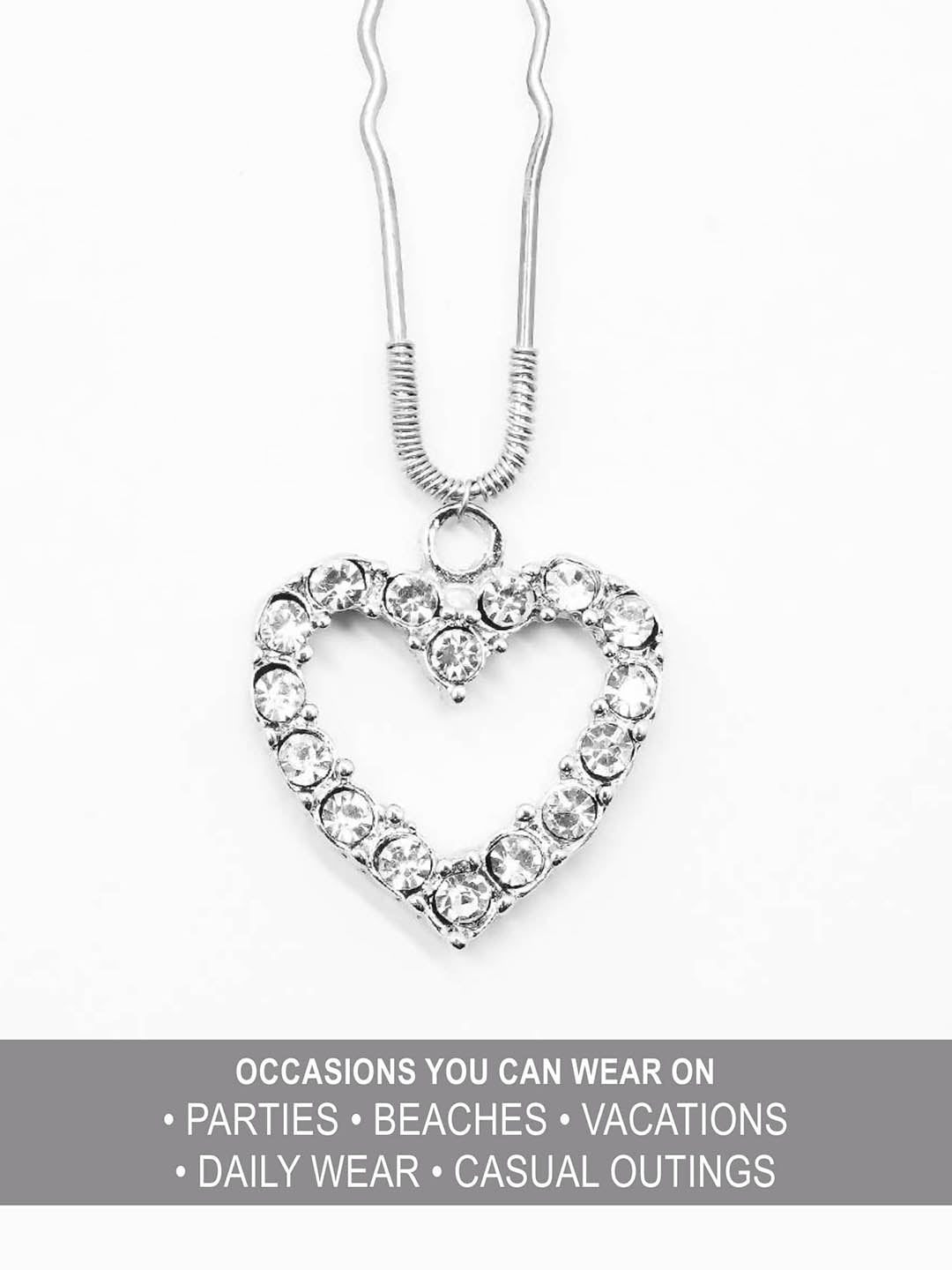 Women Silver Crystal Heart U Pin