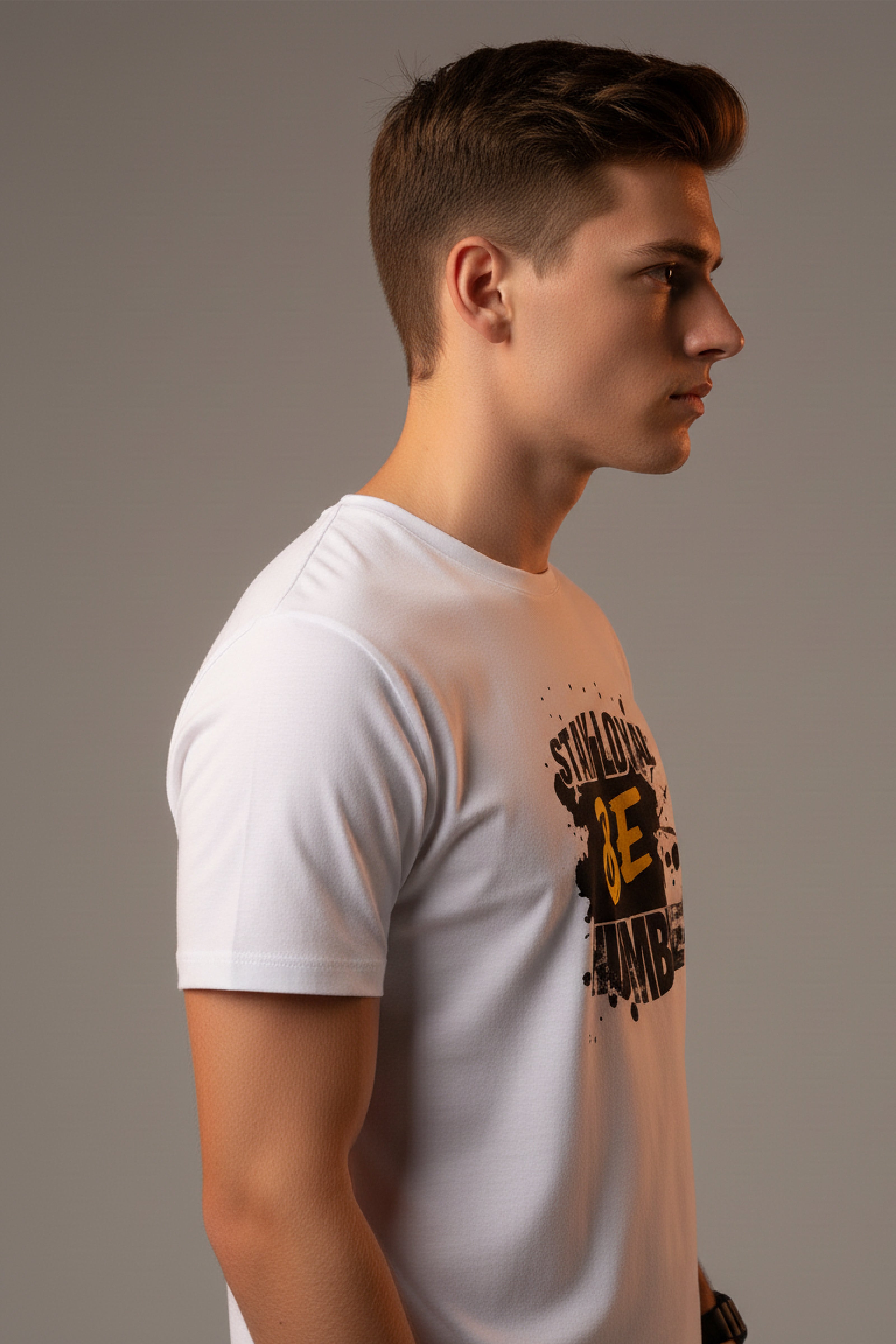 Men Printed White Cotton Tshirt