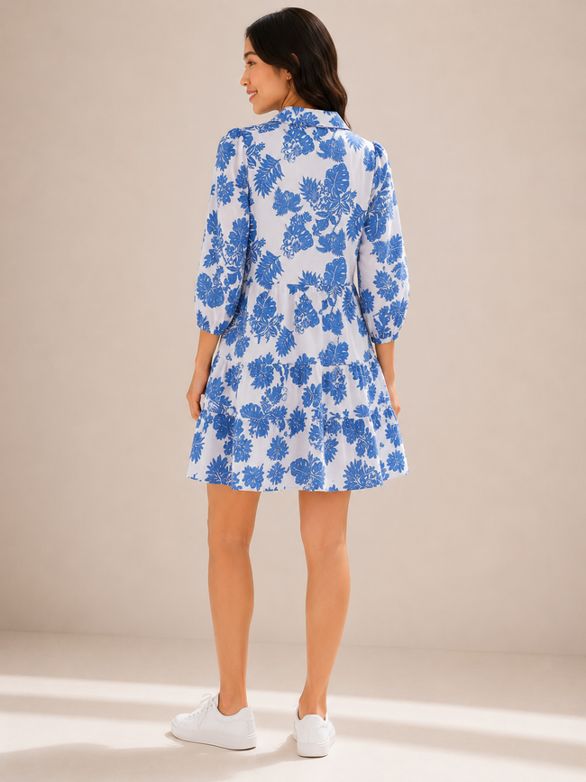 Women Blue Printed Tier Dress