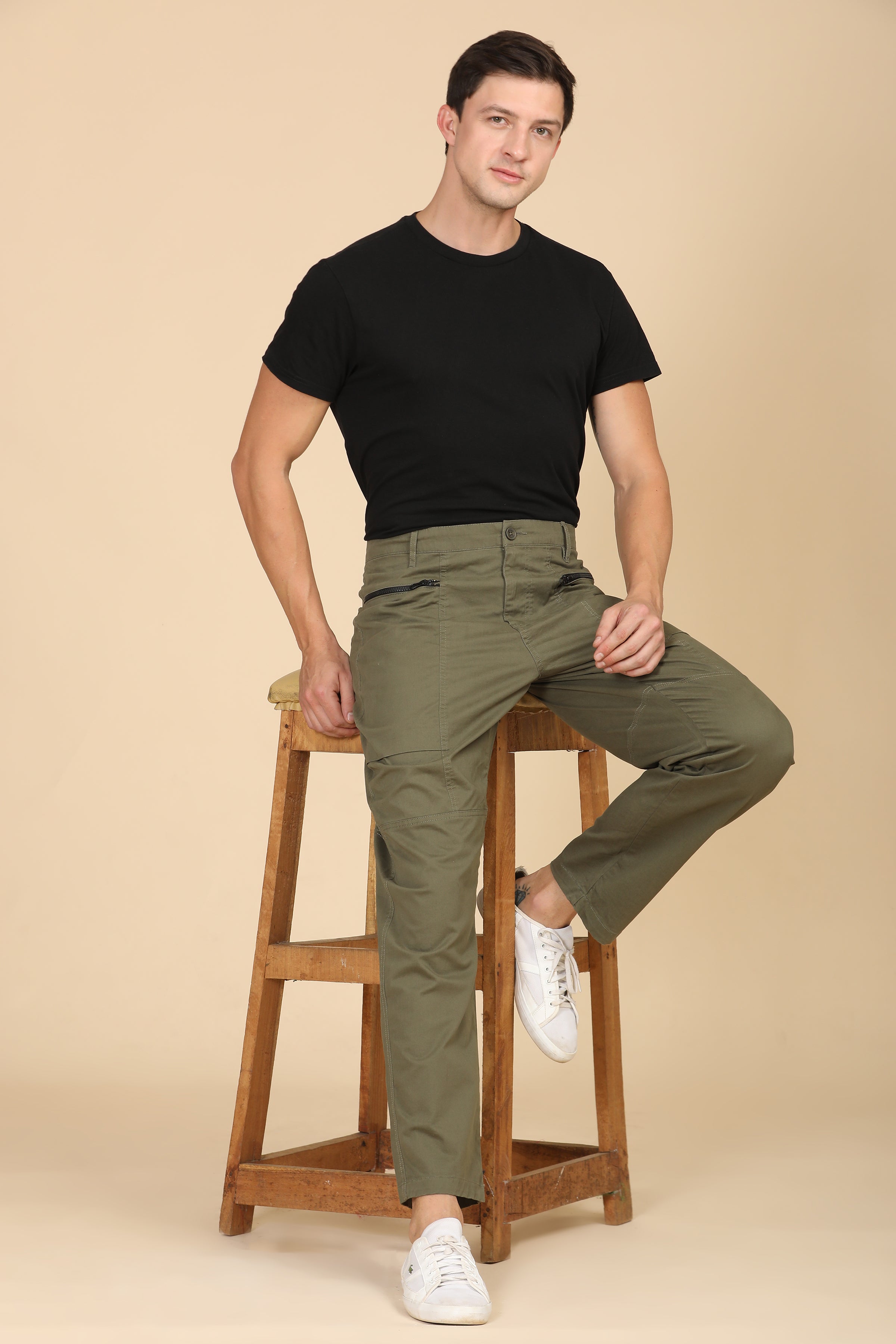 Men Infix Basic Streetwear Trouser Green
