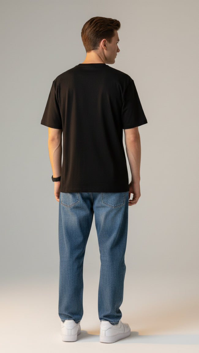 Men Printed Black Cotton Tshirt