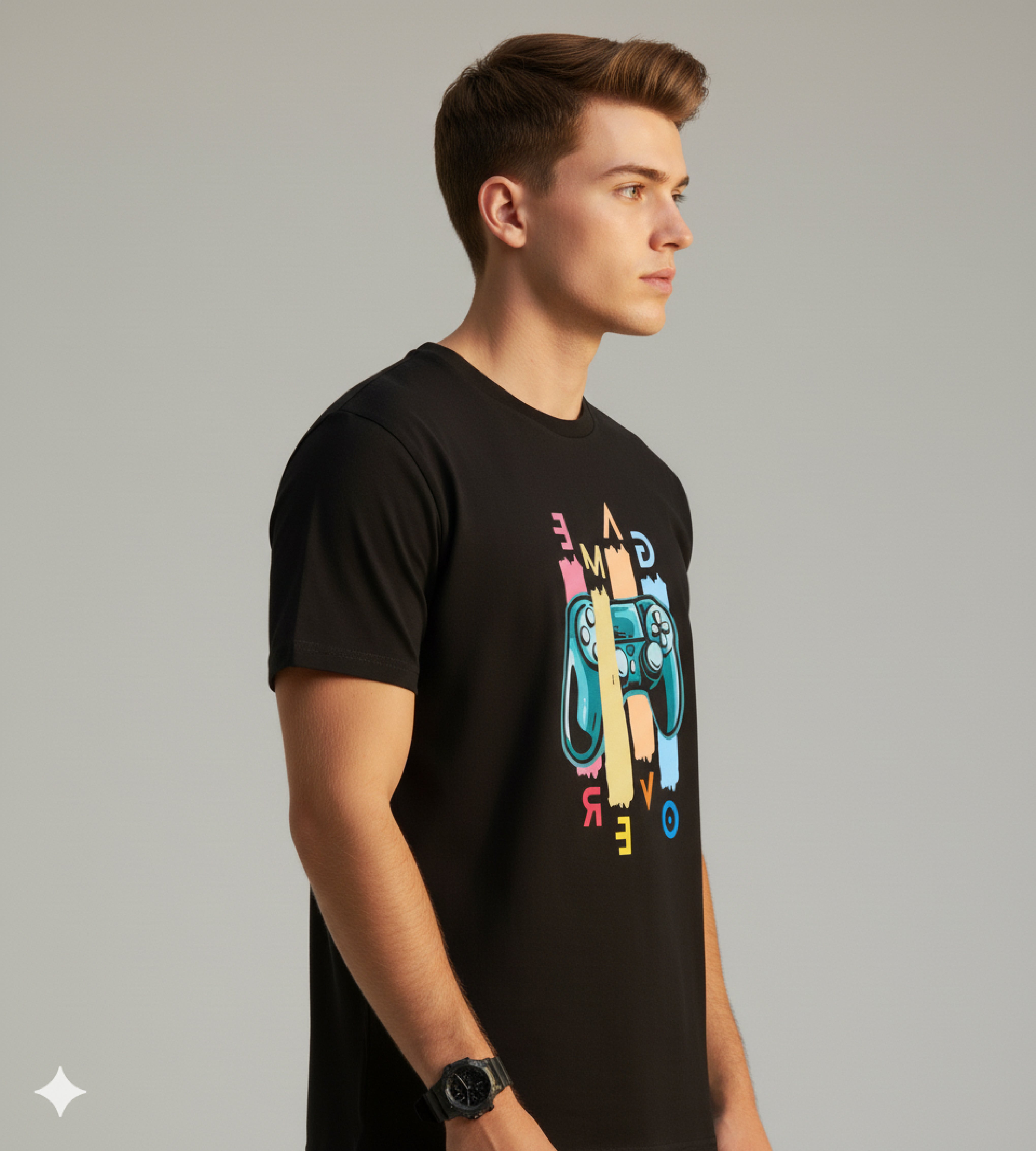 Men Printed Black Cotton Tshirt