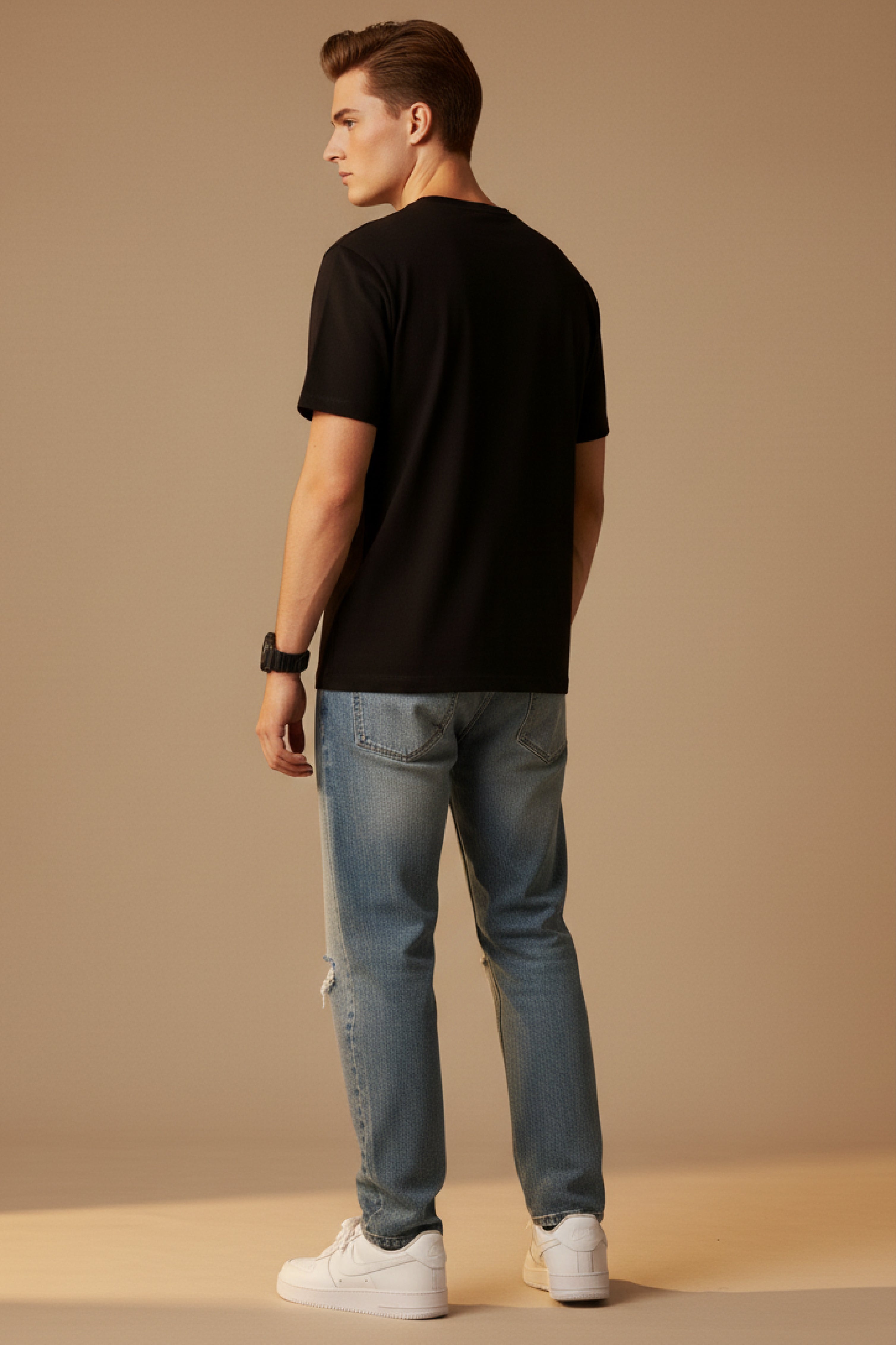 Men Printed Black Cotton Tshirt