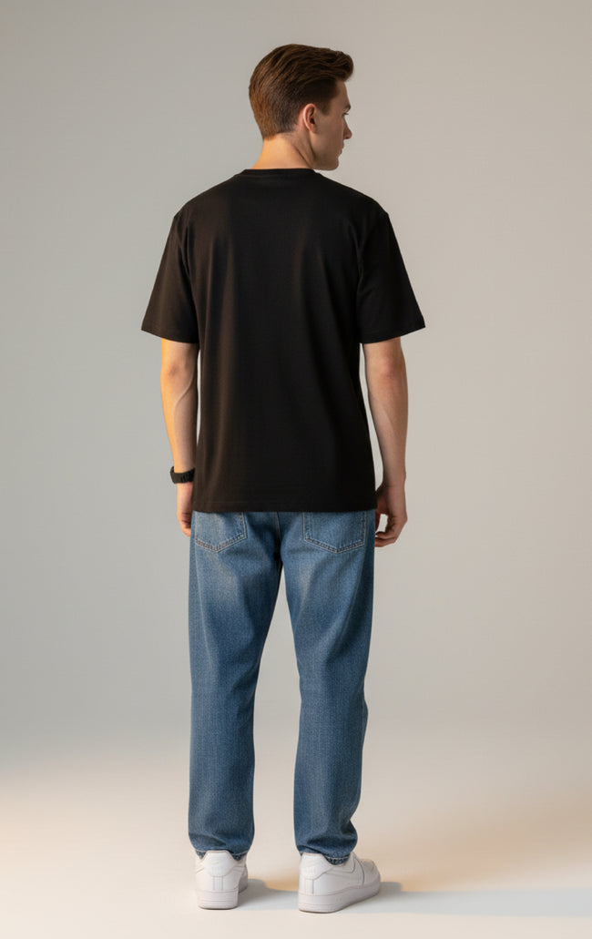 Men Printed Black Cotton Tshirt