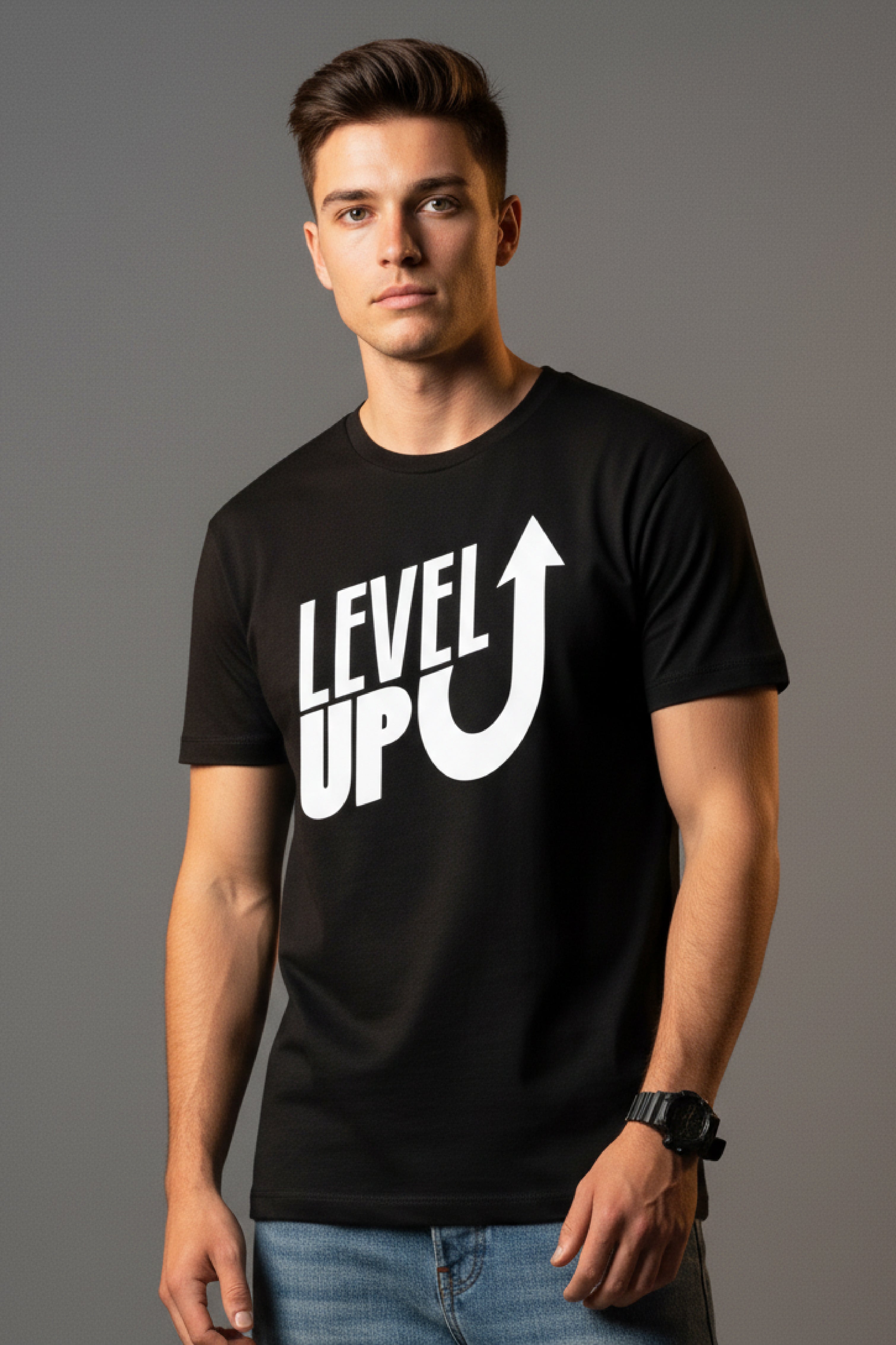 Men Printed Black Cotton Tshirt