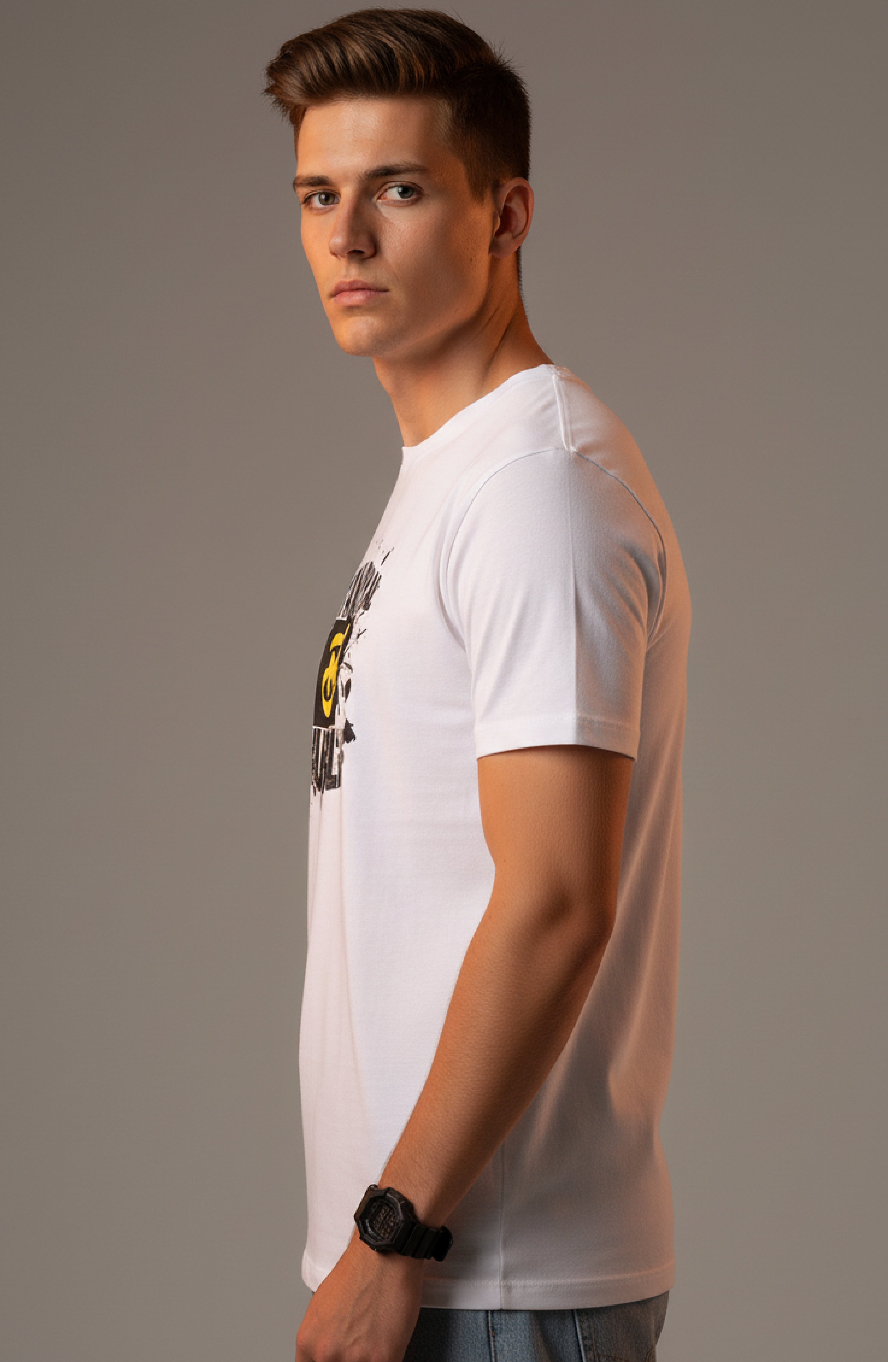 Men Printed White Cotton Tshirt