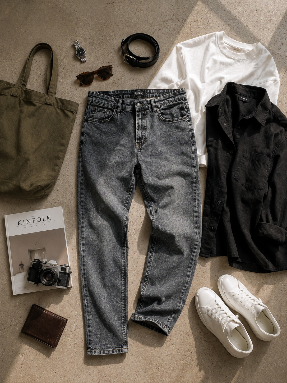 Men Washed Grey Straight Fit Jeans