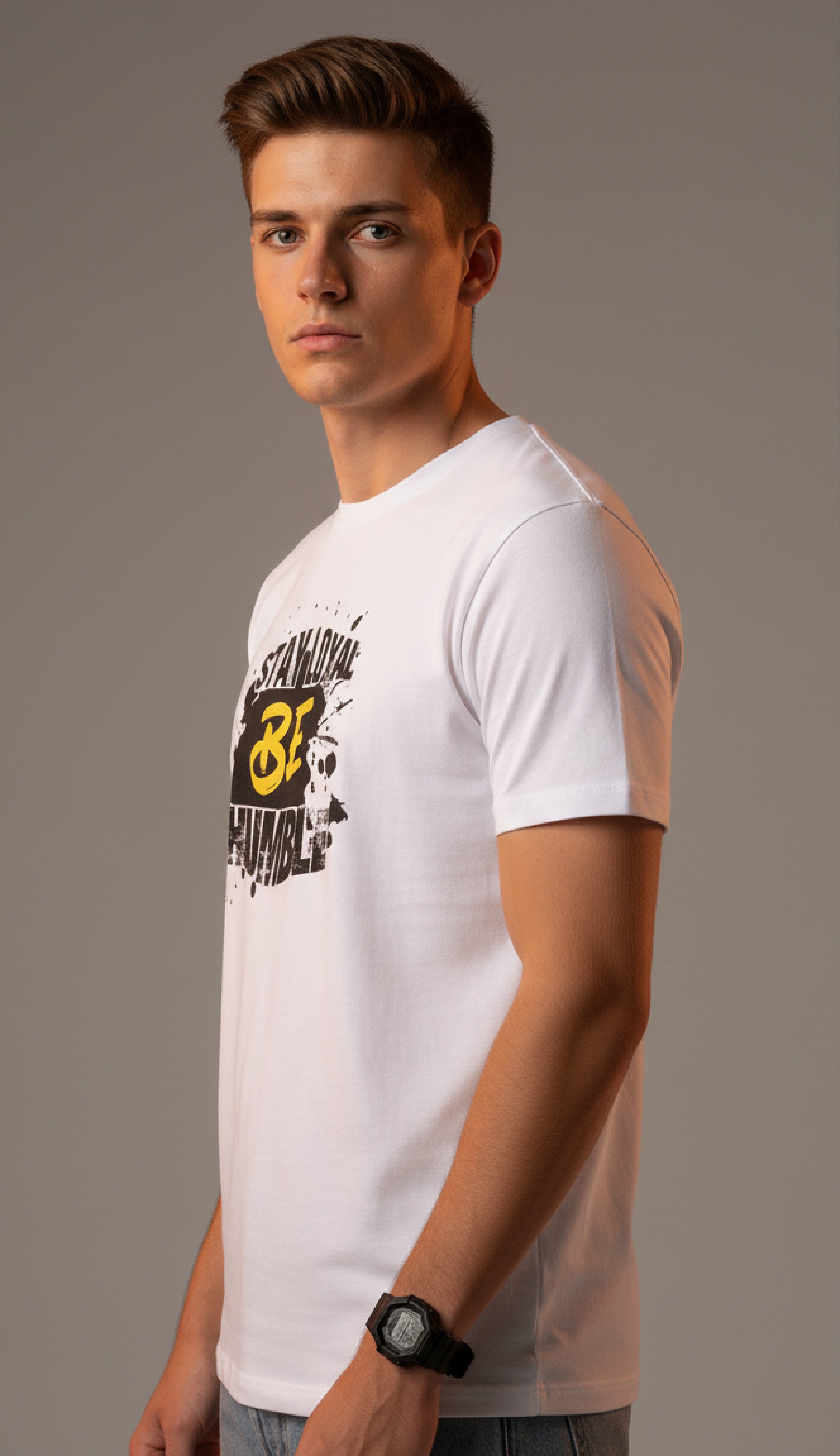 Men Printed White Cotton Tshirt