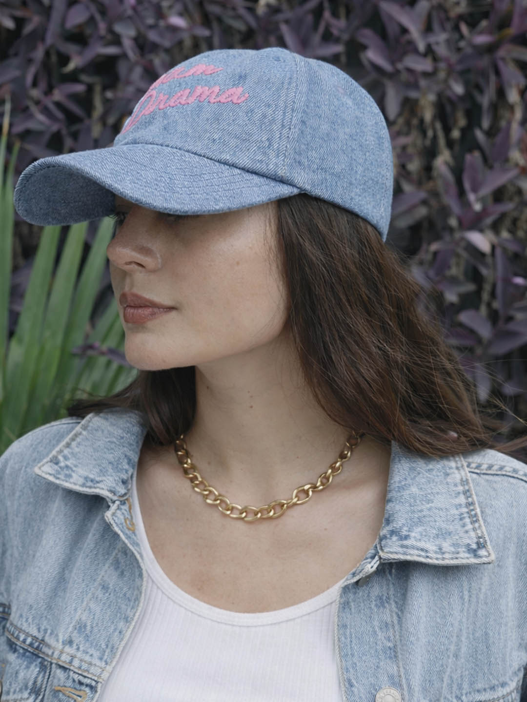 "I Am Drama" Embroidered Denim Baseball Cap