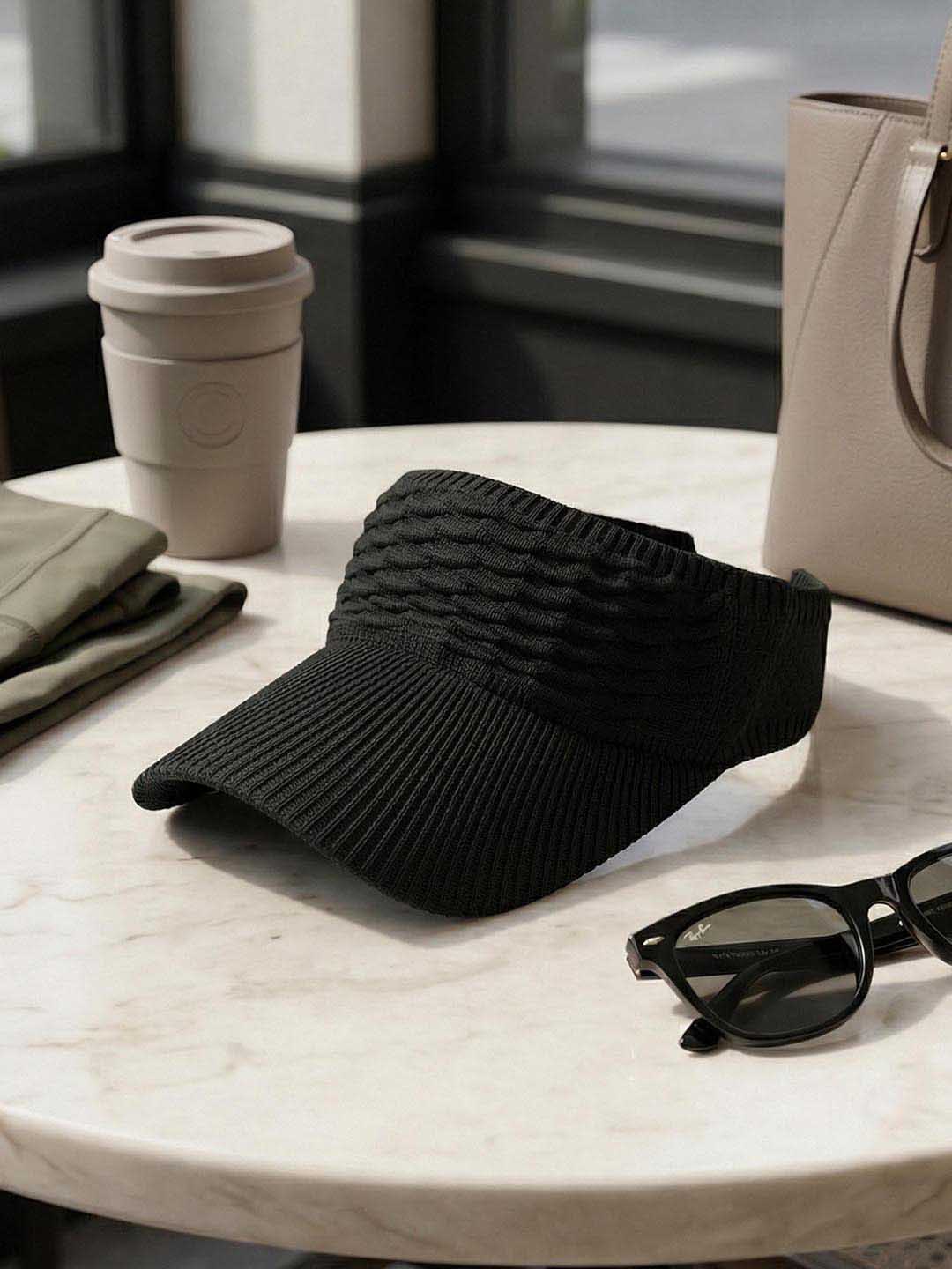 Black Ribbed Sun Visor Cap