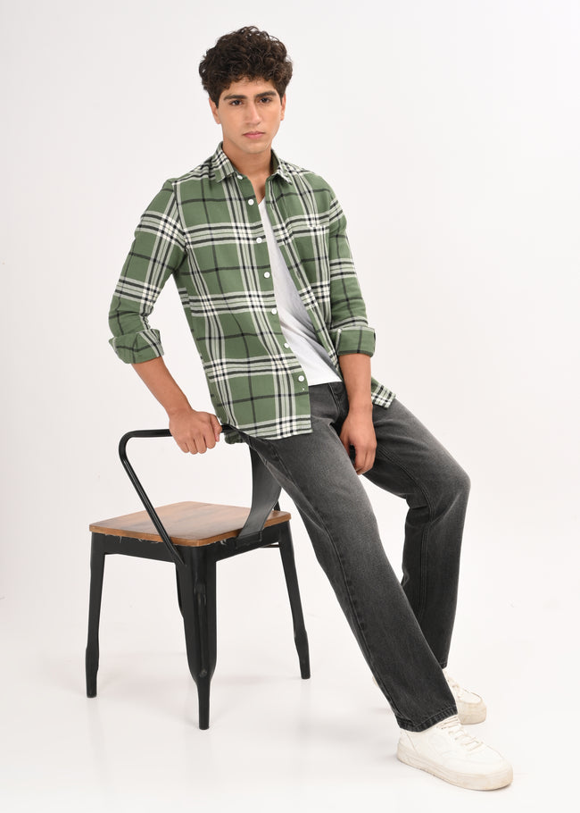 Men Green Classic Bold Checked Shirt