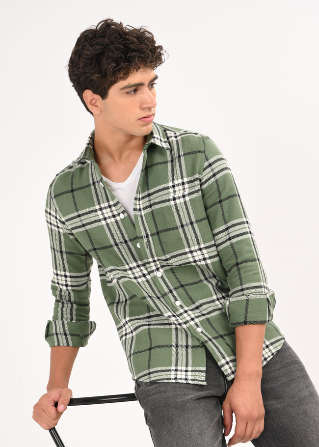 Men Green Classic Bold Checked Shirt