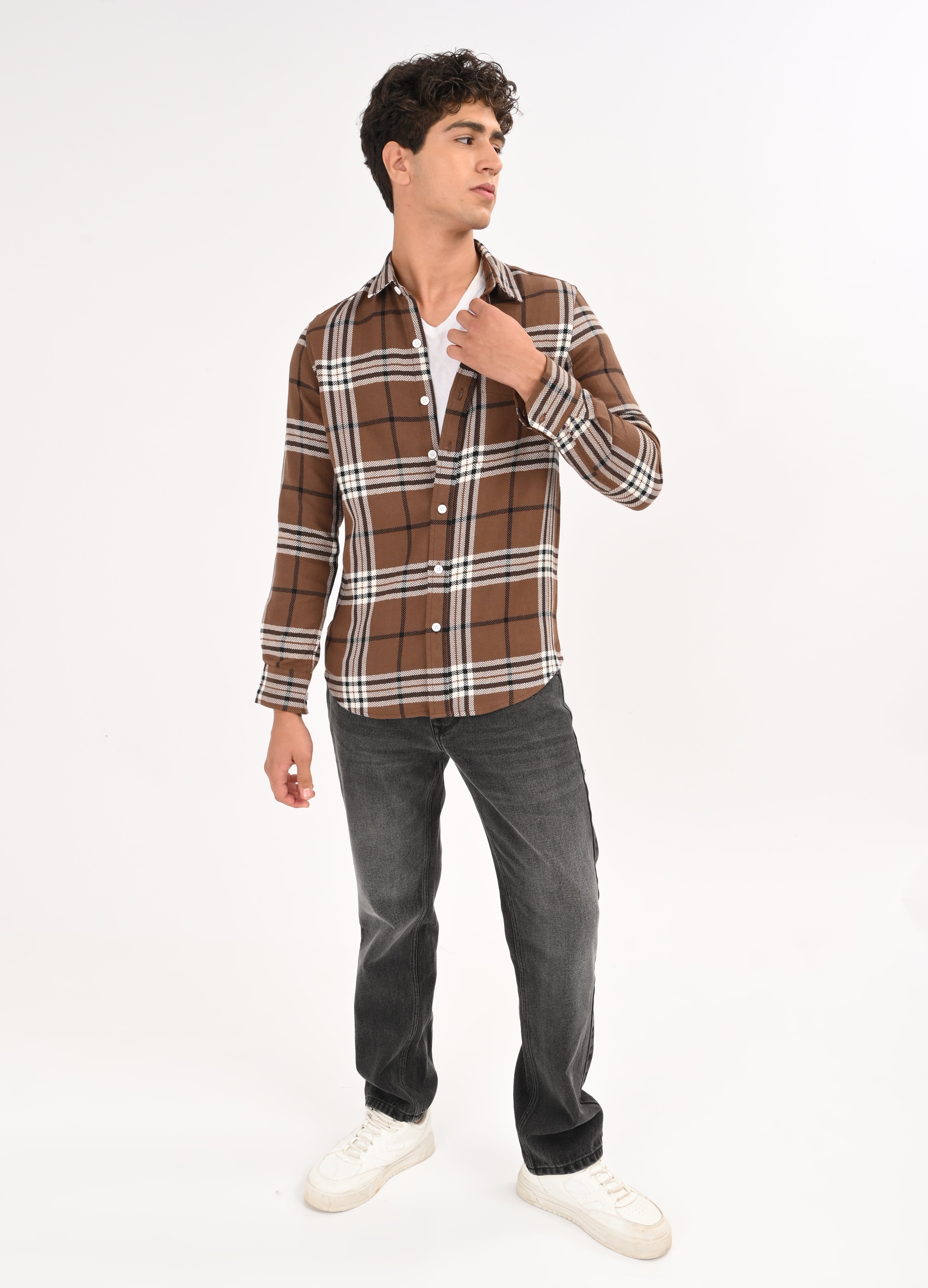 Men Brown Classic Bold Checked Shirt