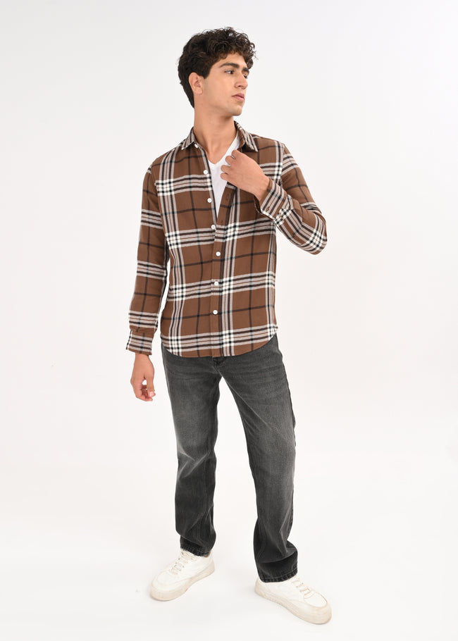 Men Brown Classic Bold Checked Shirt