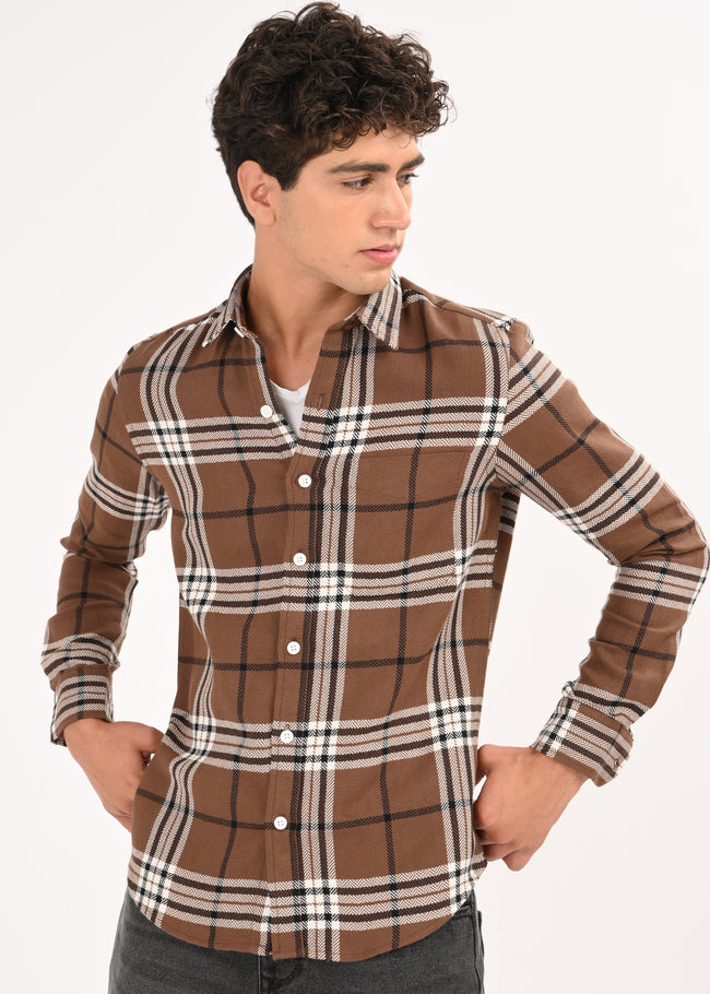 Men Brown Classic Bold Checked Shirt