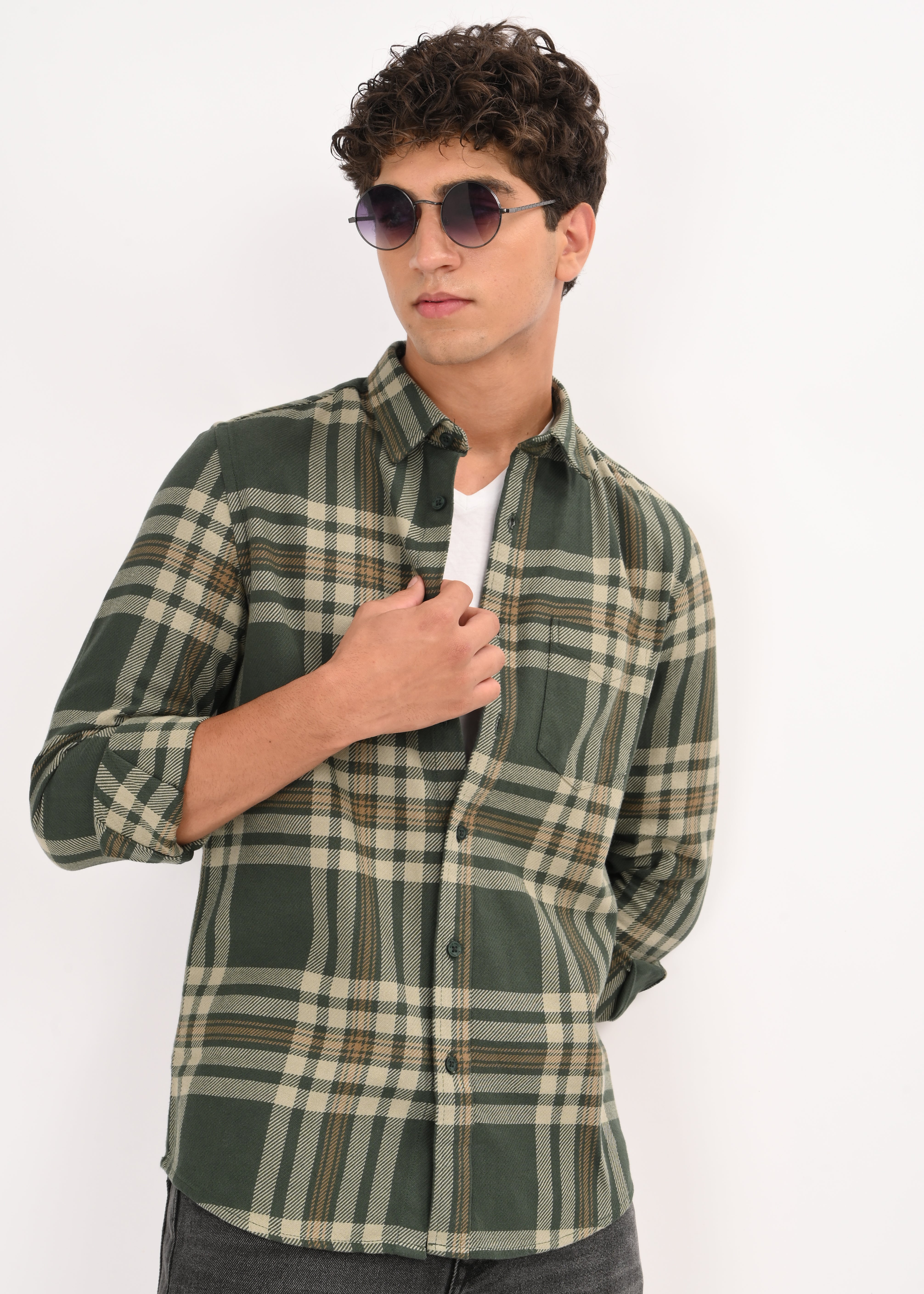Men Green Classic Checked Shirt
