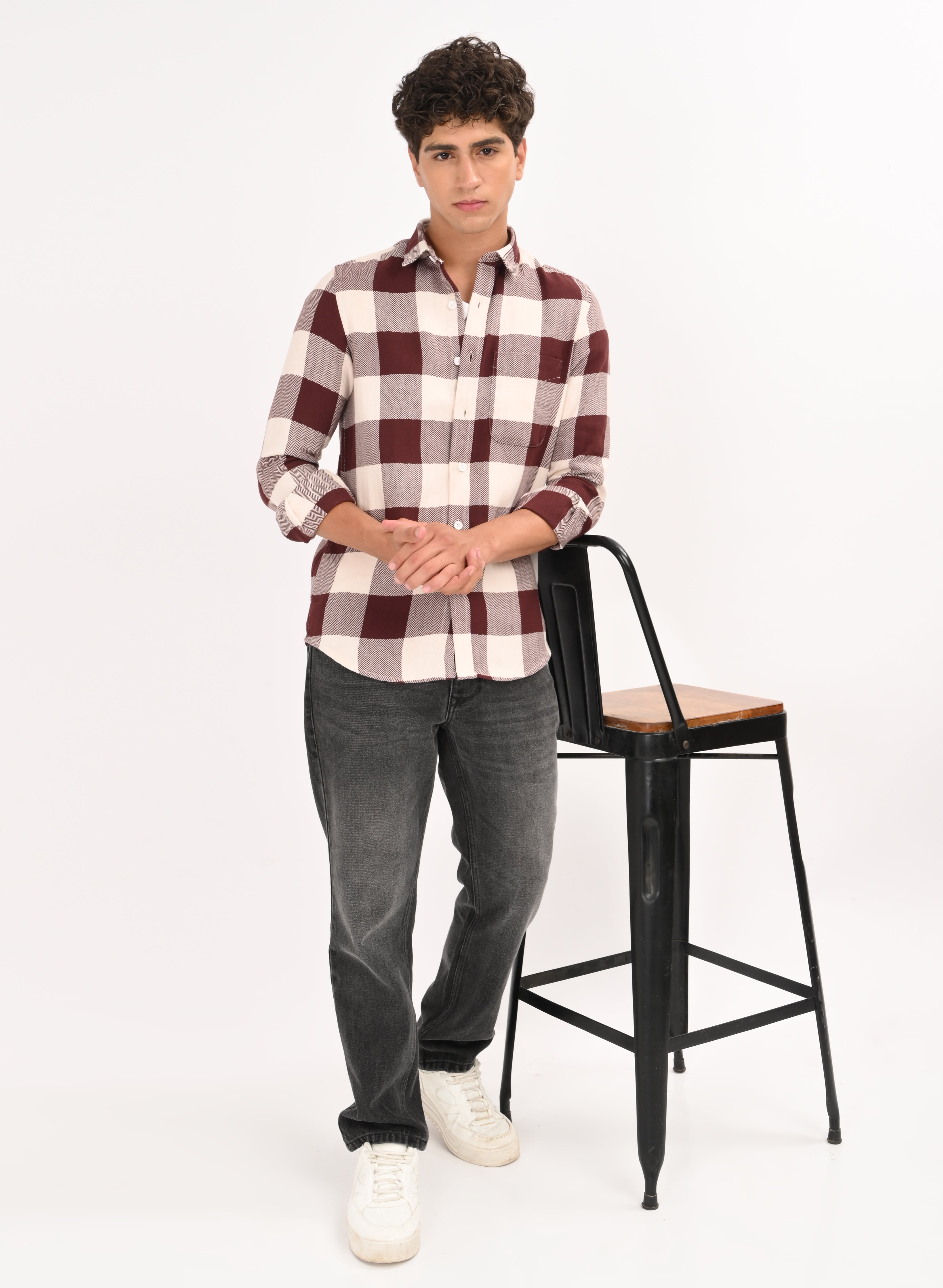 Men Maroon Classic Bold Checked Shirt