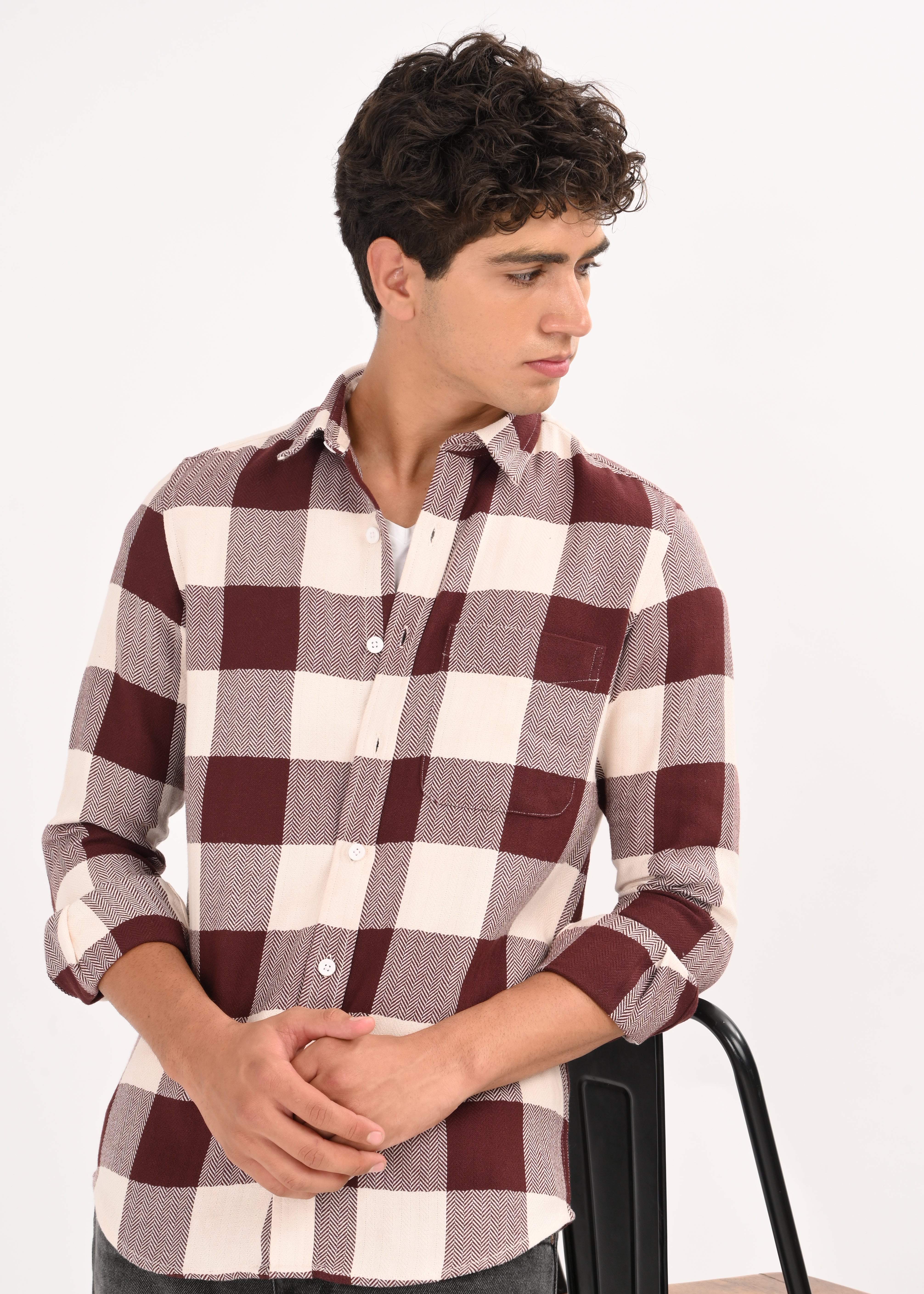 Men Maroon Classic Bold Checked Shirt