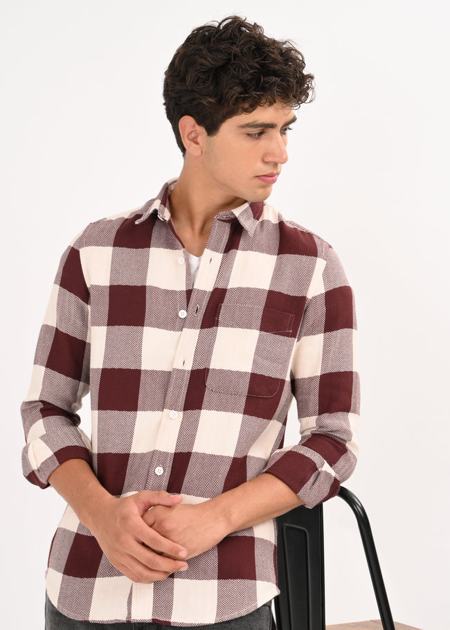 Men Maroon Classic Bold Checked Shirt