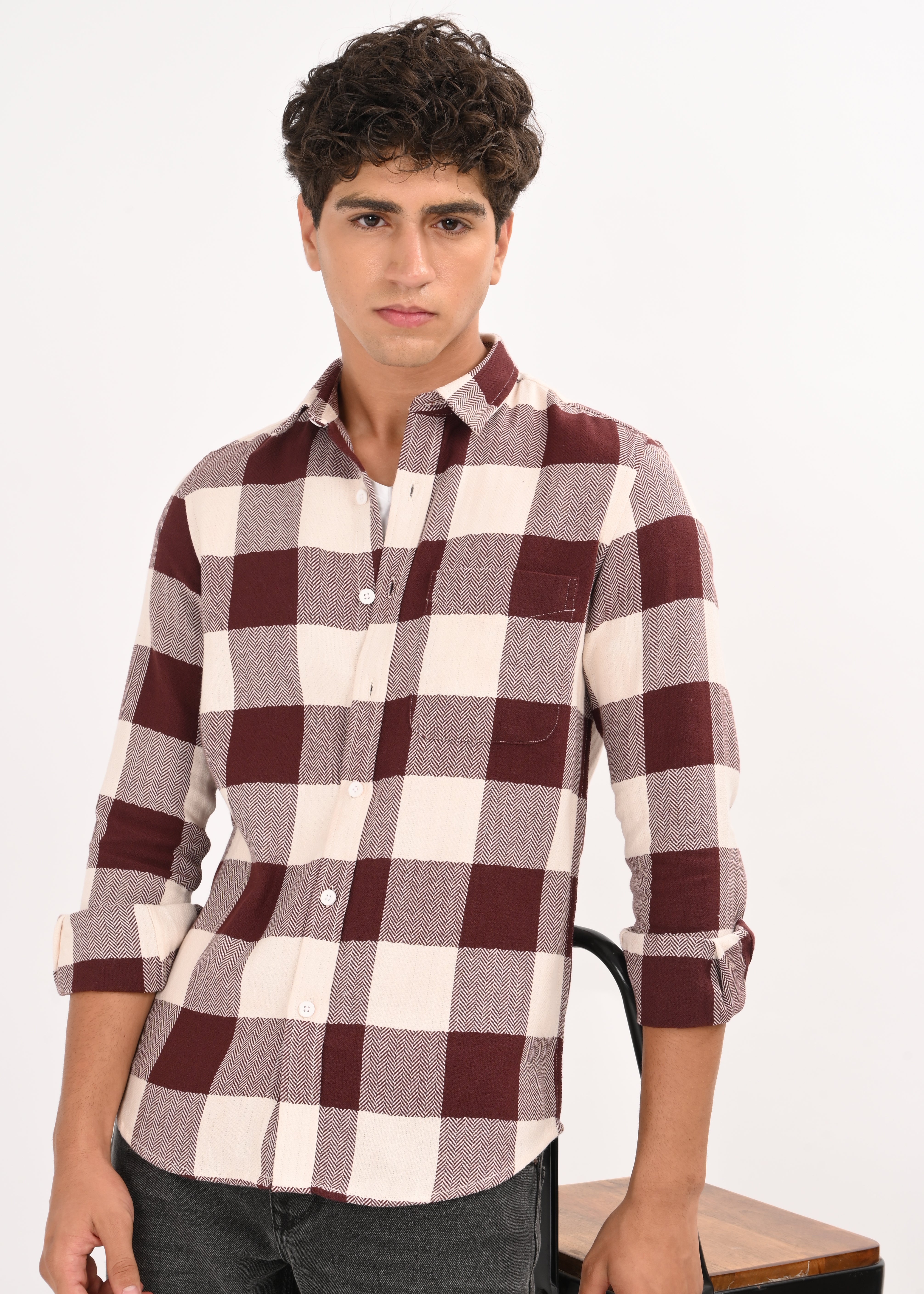 Men Maroon Classic Bold Checked Shirt