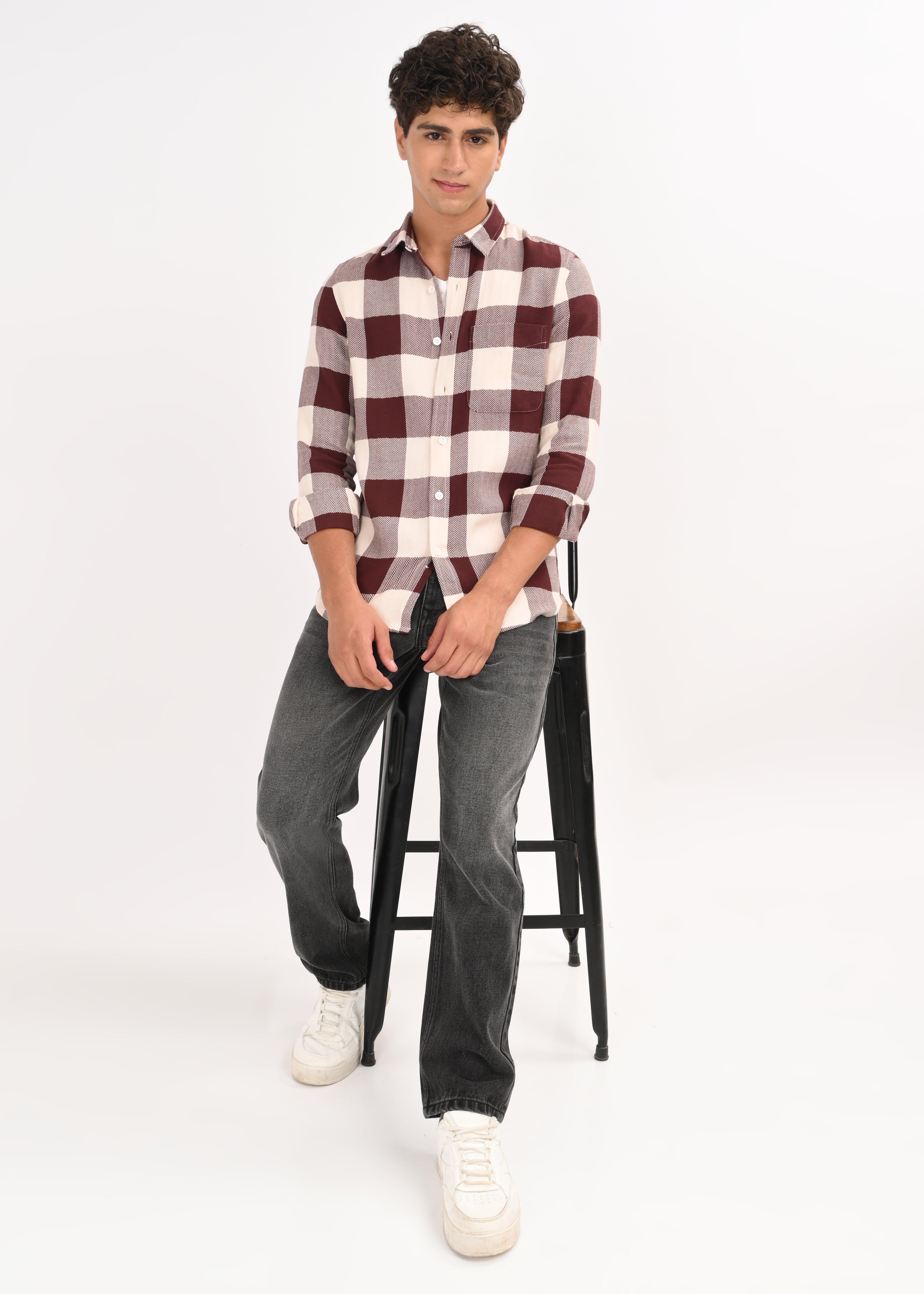 Men Maroon Classic Bold Checked Shirt