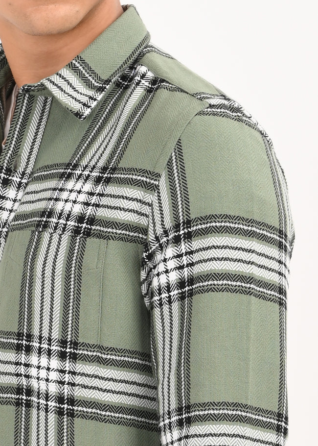 Men Green Herringbone Checked Shirt