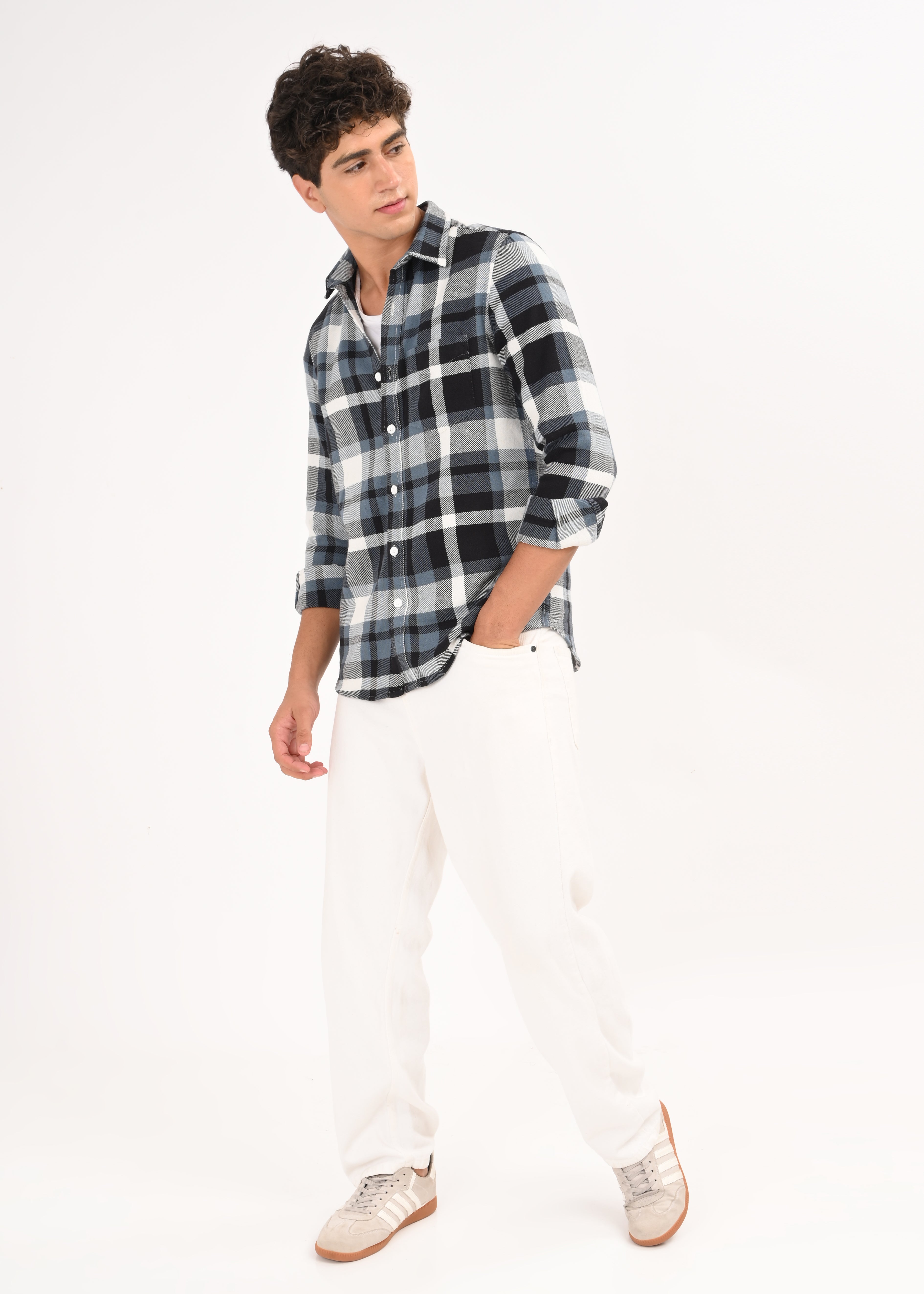 Men Blue Classic Checked Shirt