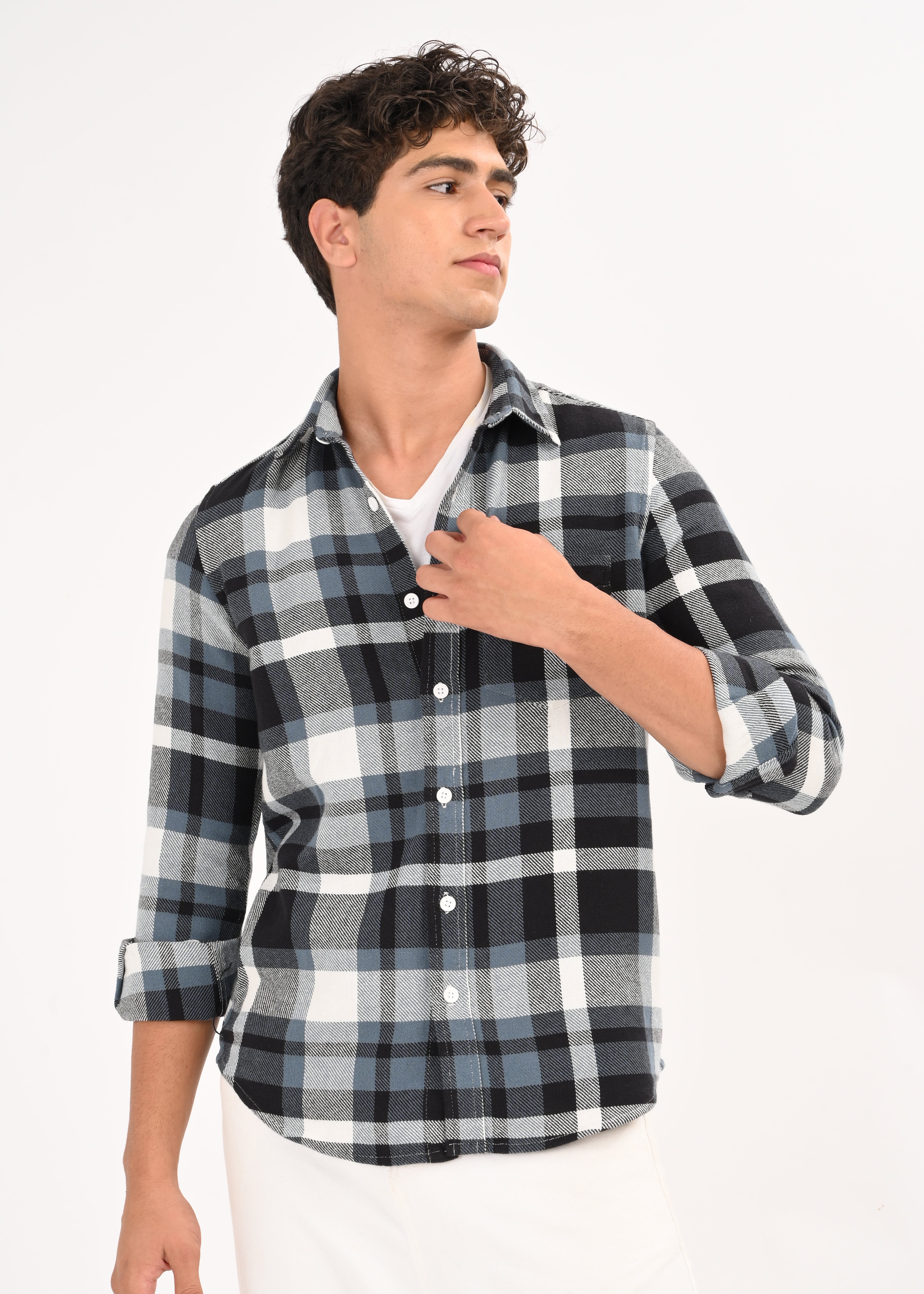 Men Blue Classic Checked Shirt