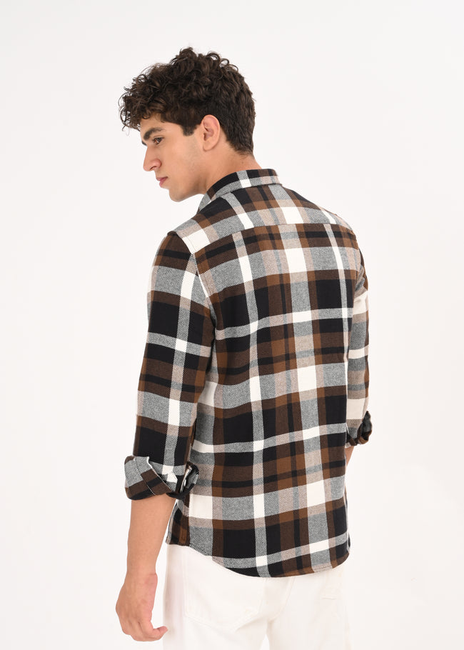 Men Brown Classic Checked Shirt
