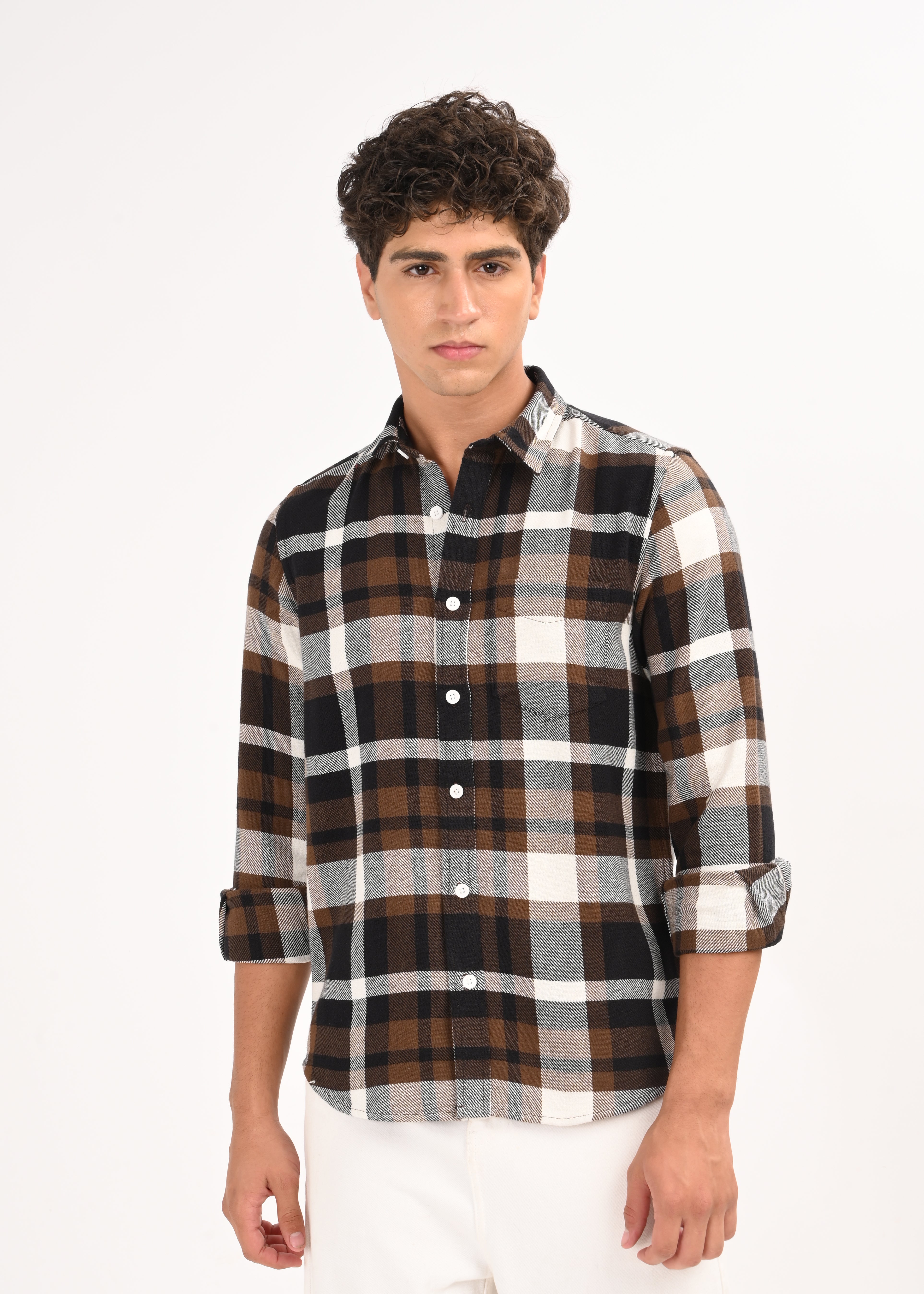 Men Brown Classic Checked Shirt