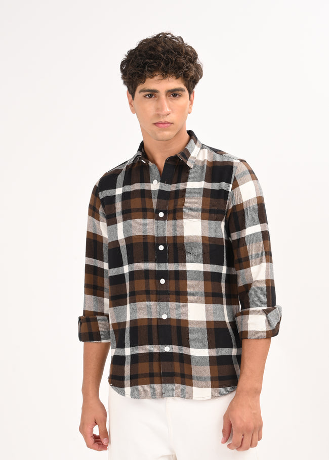 Men Brown Classic Checked Shirt