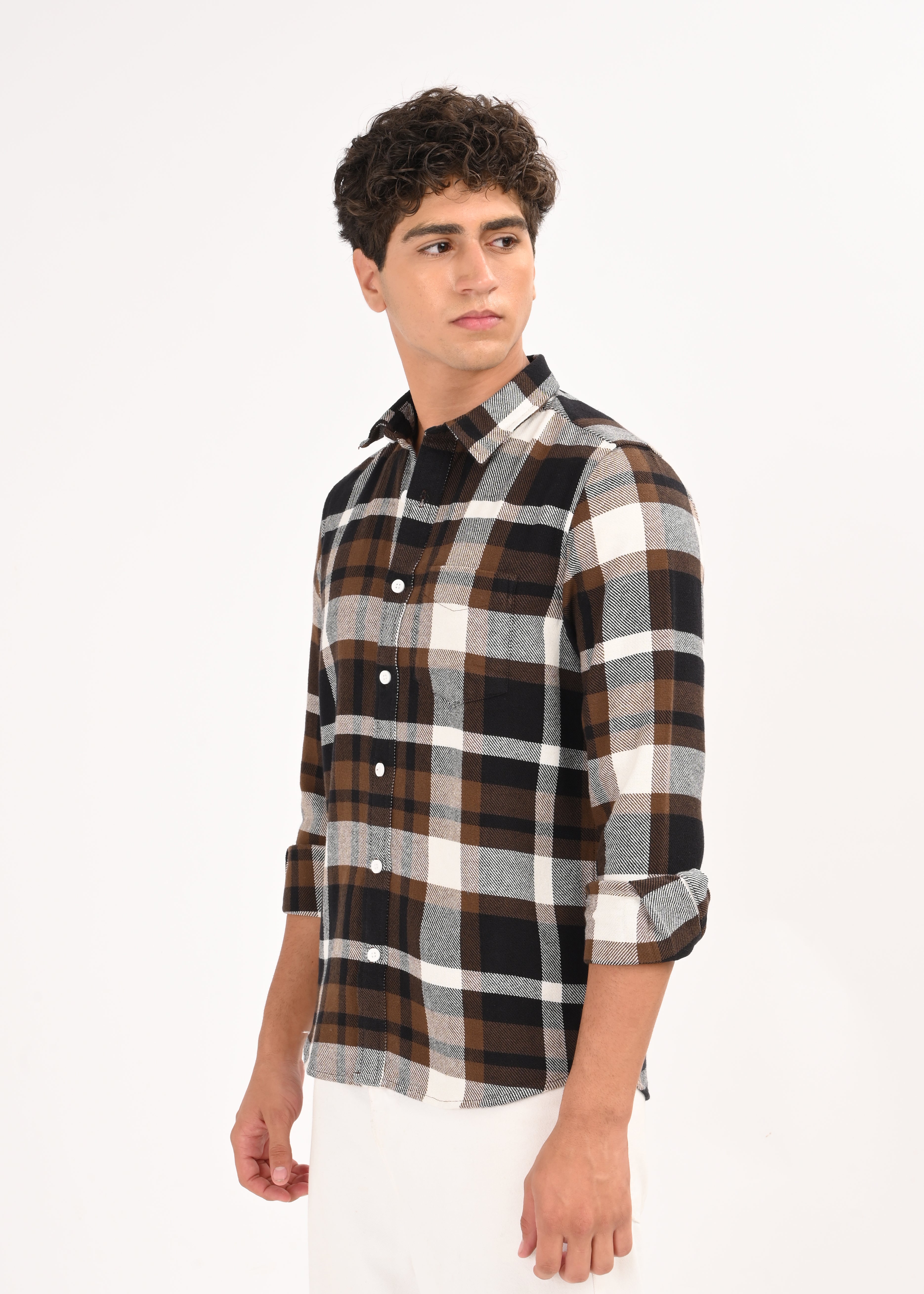 Men Brown Classic Checked Shirt