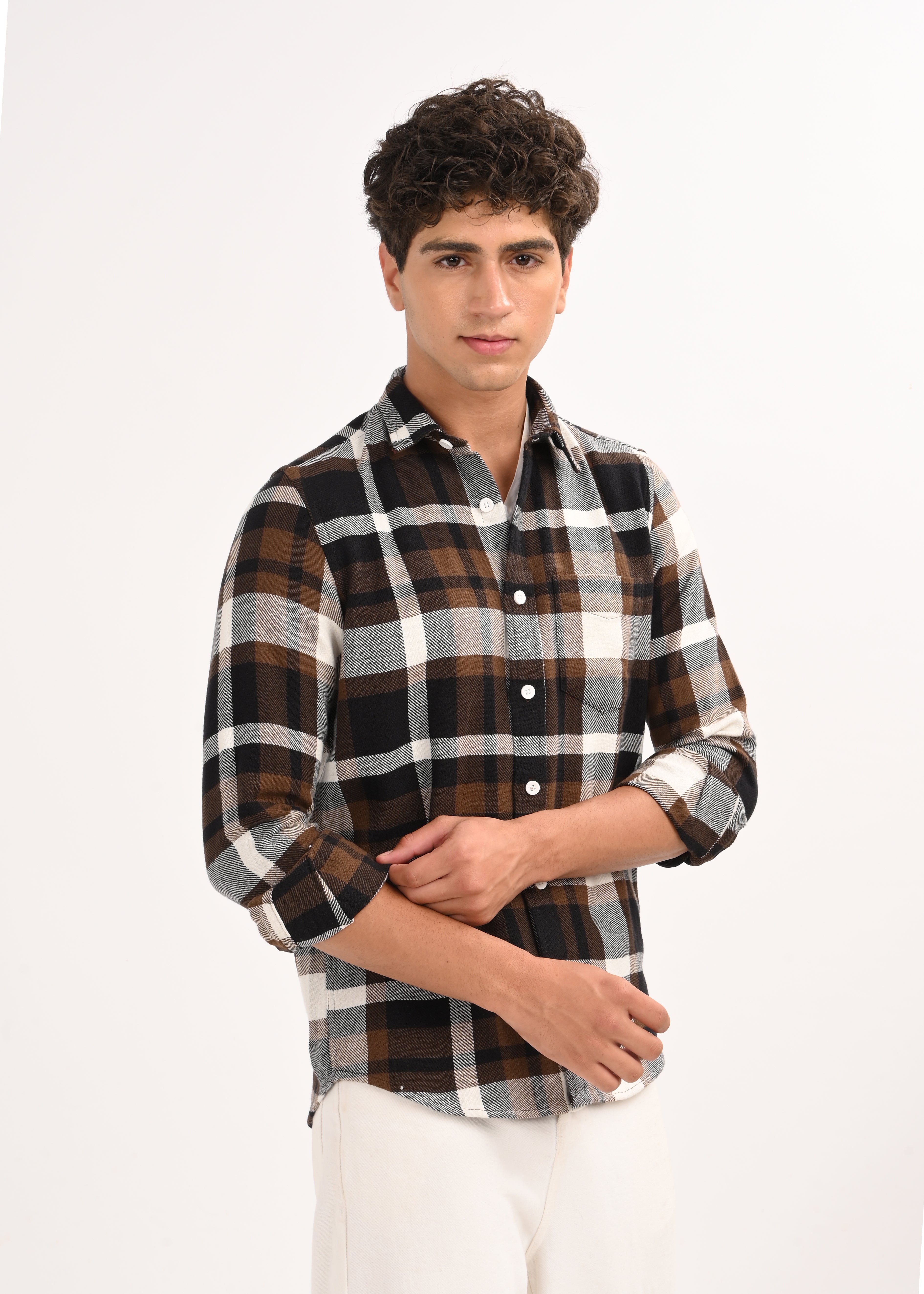 Men Brown Classic Checked Shirt